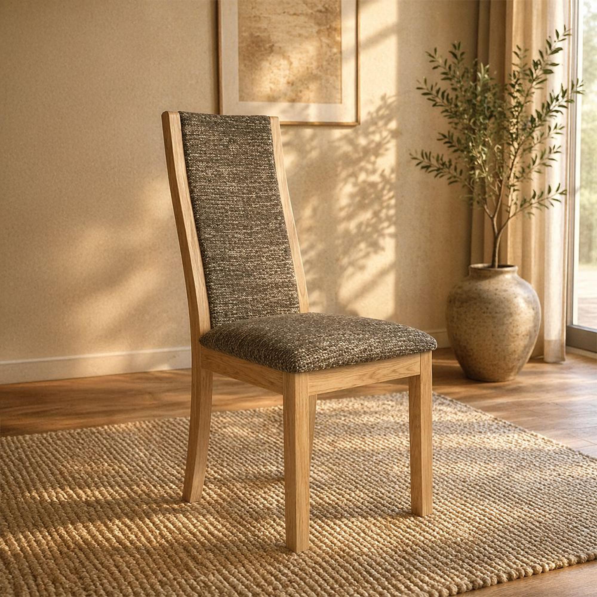 Saylor Dining Chair - Set of 2 - High Back - Grey Fabric - Oak