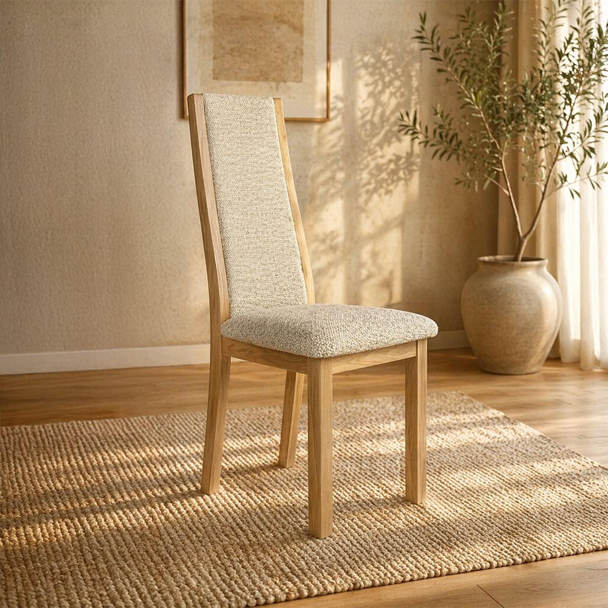 Saylor Dining Chair - Set of 2 - High Back - Natural Fabric - Oak