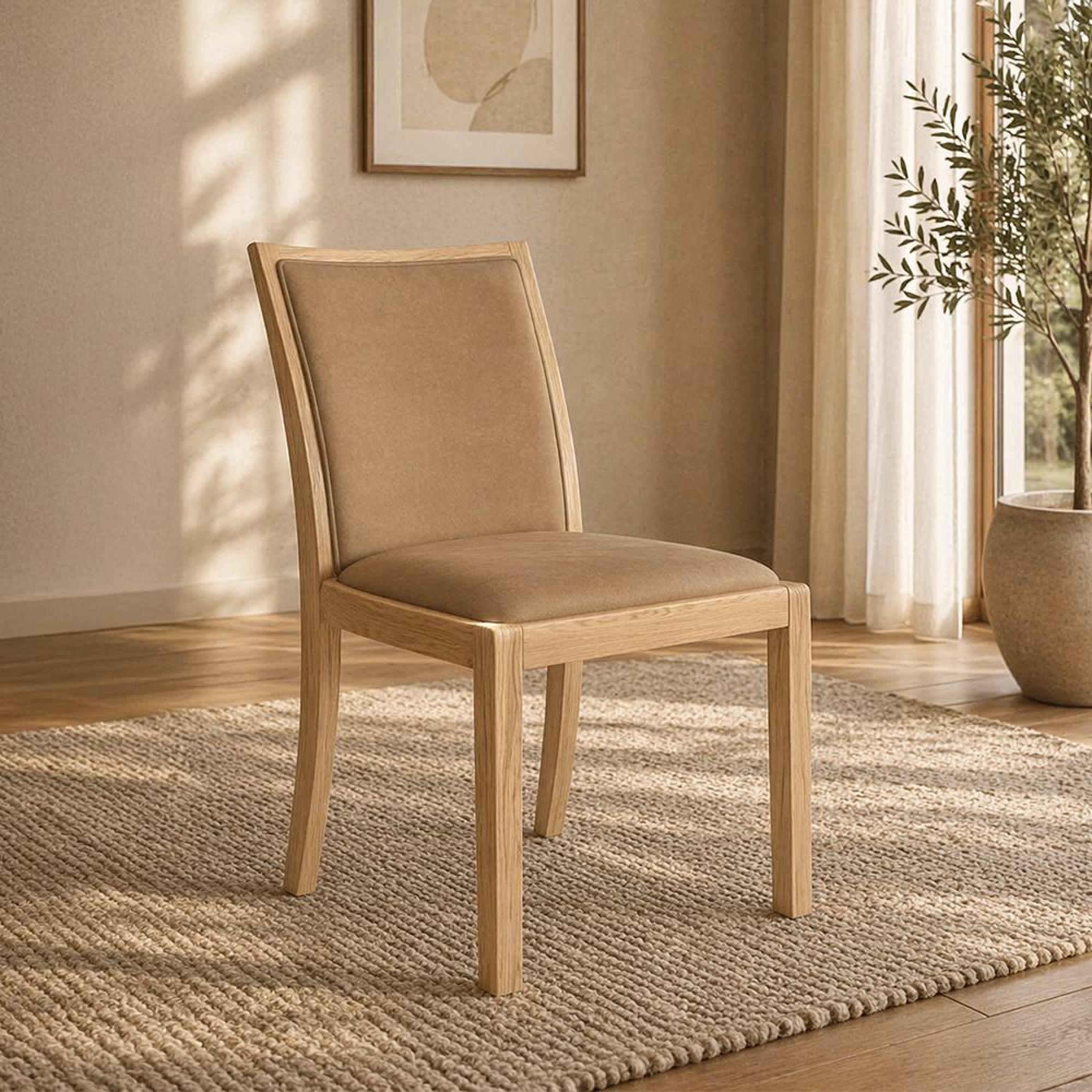 Saylor Dining Chair - Set of 2 - Low Back - Taupe Faux Leather - Oak