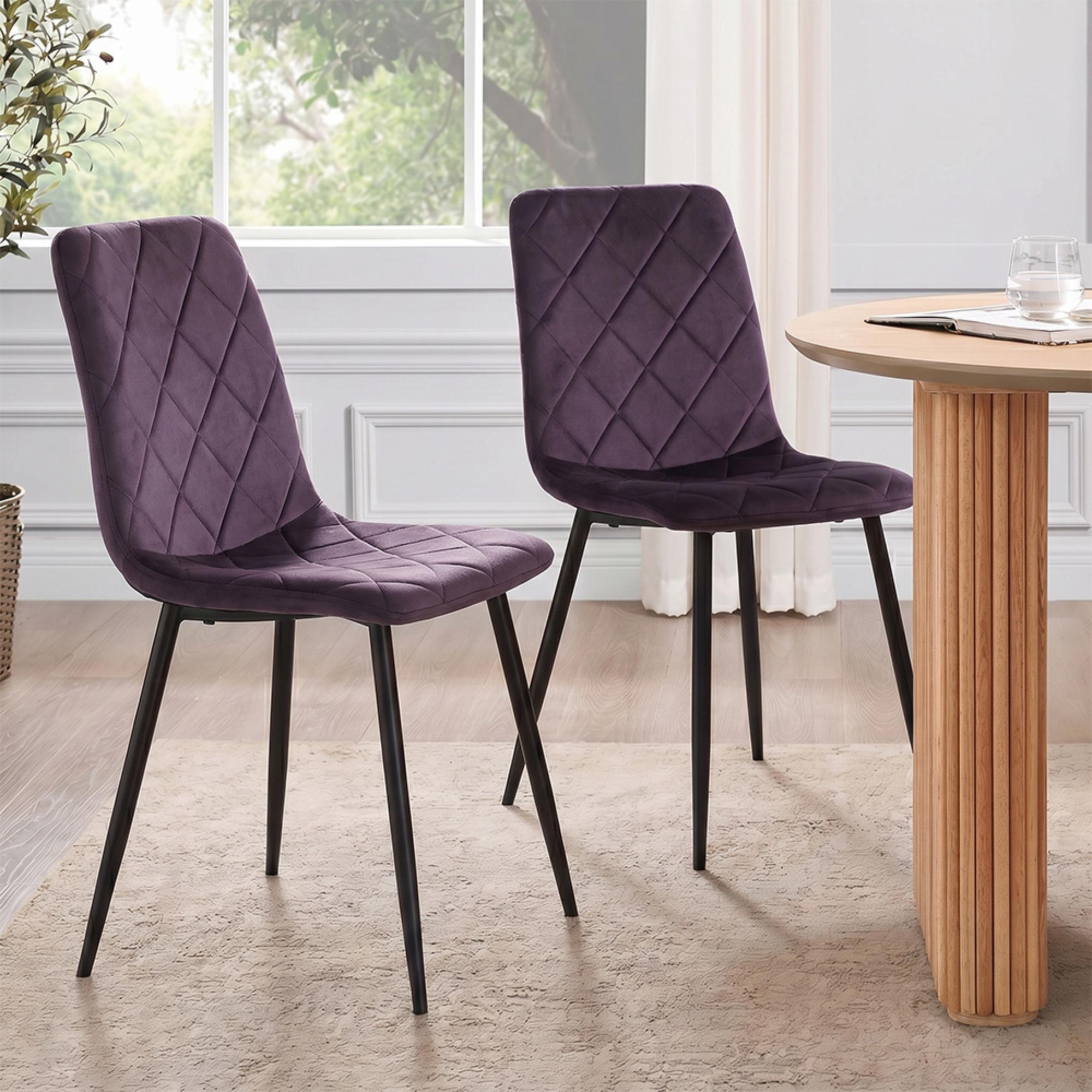 Bella Dining Chair - Set of 2 - Cross Stitched - Aubergine Velvet