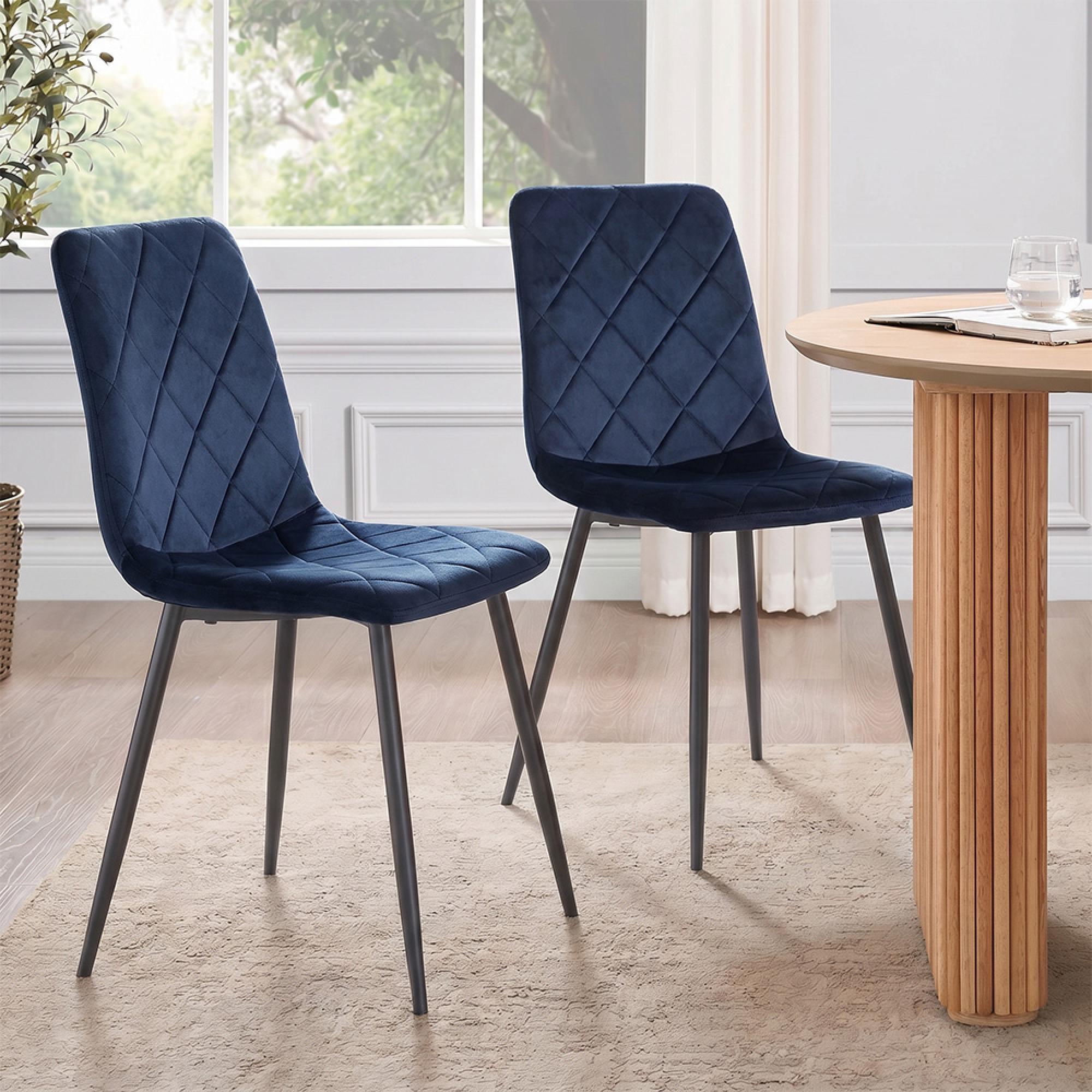 Bella Dining Chair - Set of 2 - Cross Stitched - Deep Blue Velvet