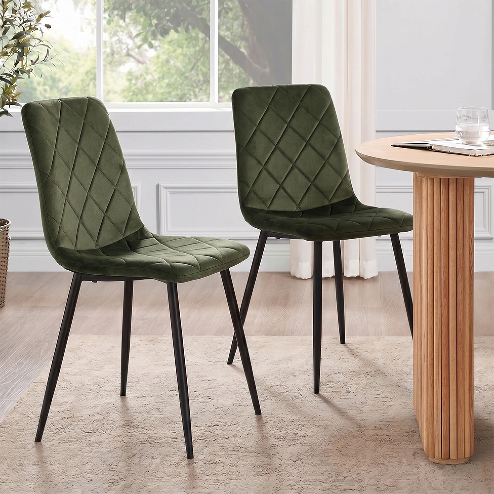 Bella Dining Chair - Set of 2 - Cross Stitched - Juniper Green Velvet