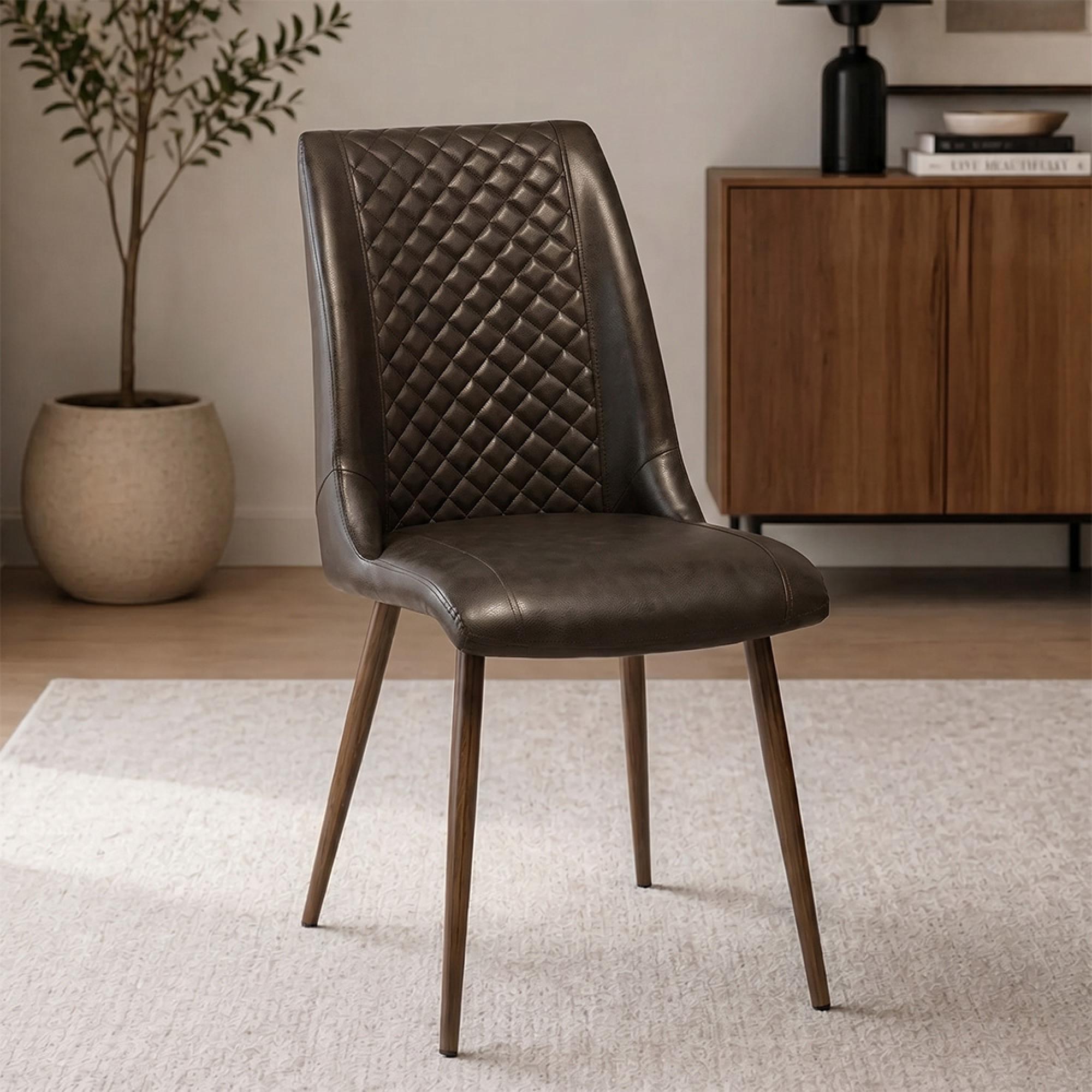 Amber Dining Chair - Set of 2 - Dark Brown Faux Leather