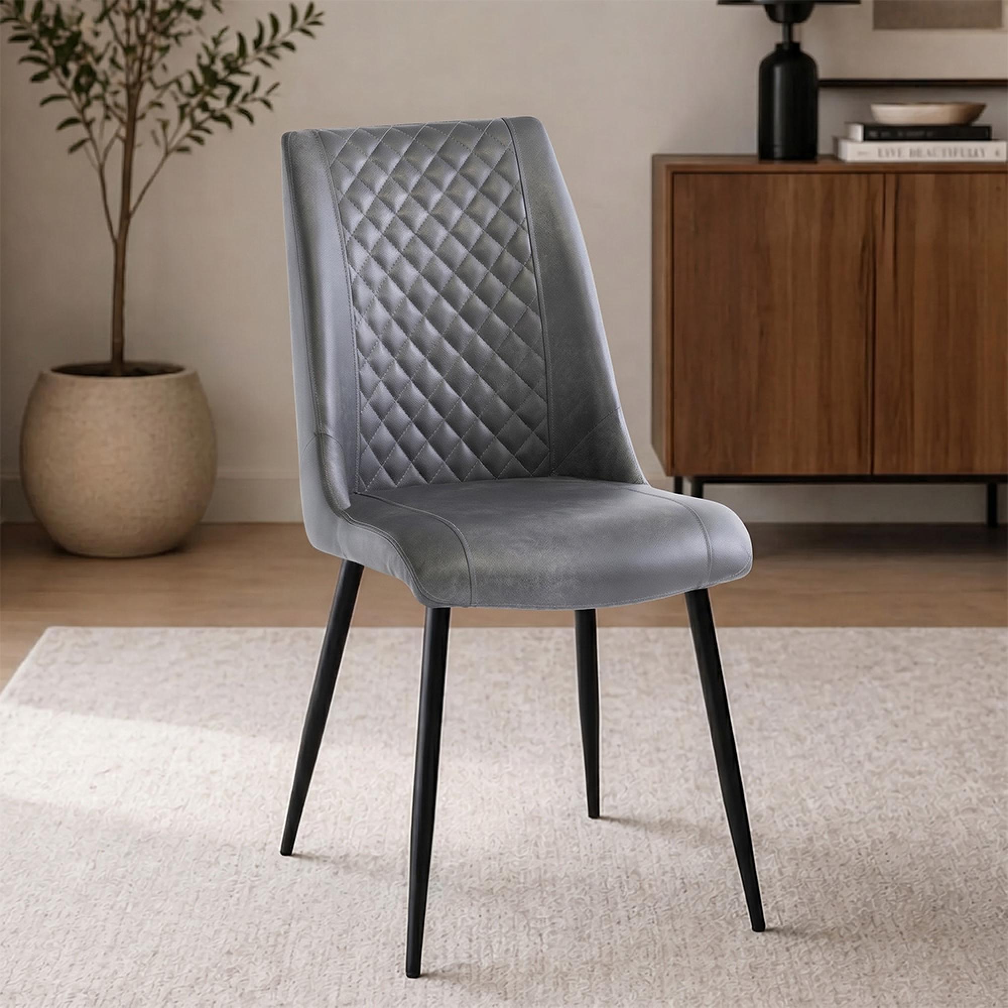 Amber Dining Chair - Set of 2 - Grey Faux Leather