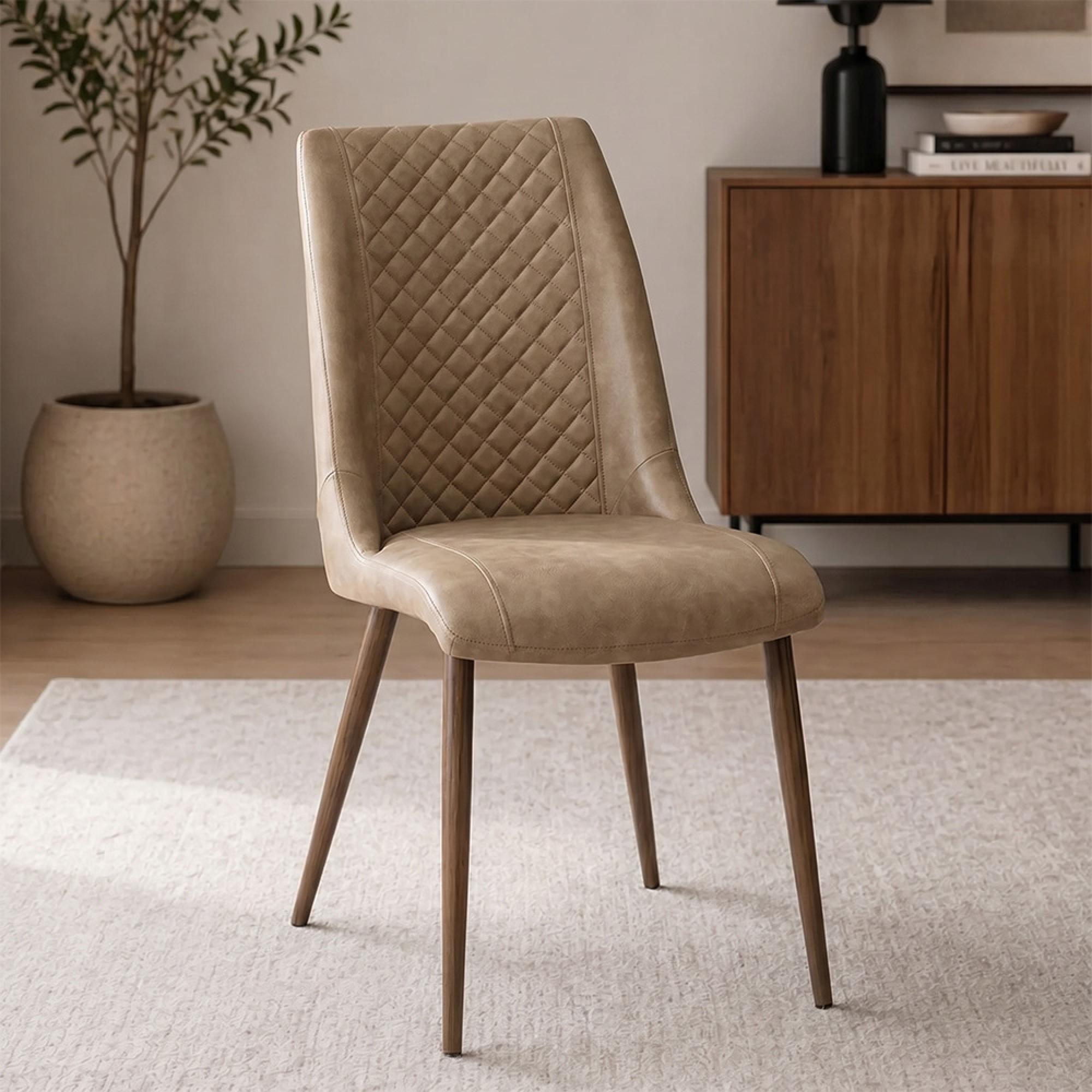 Amber Dining Chair - Set of 2 - Taupe Faux Leather