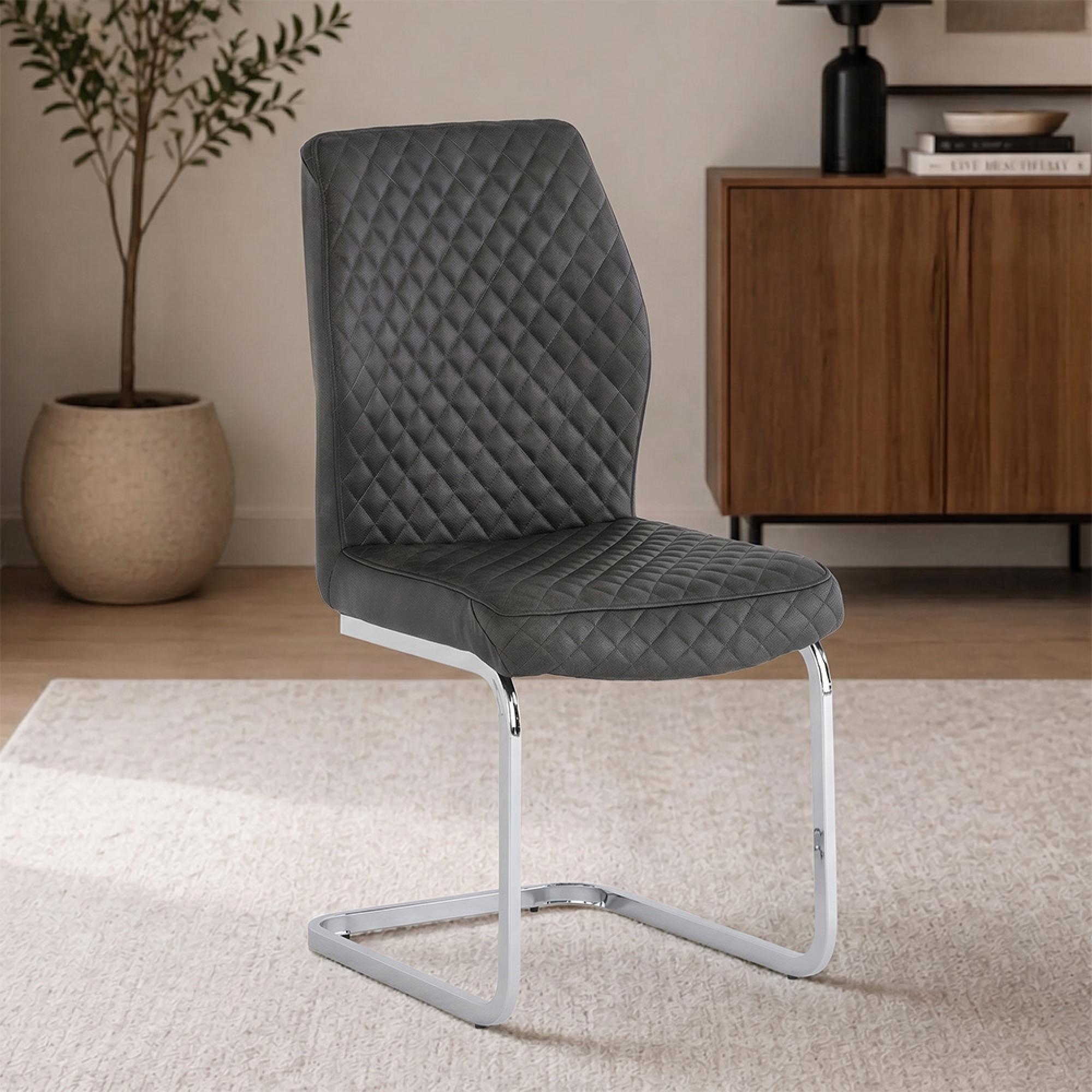 Capri Dining Chair - Set of 2 - Chrome Cantilever - Grey Fabric
