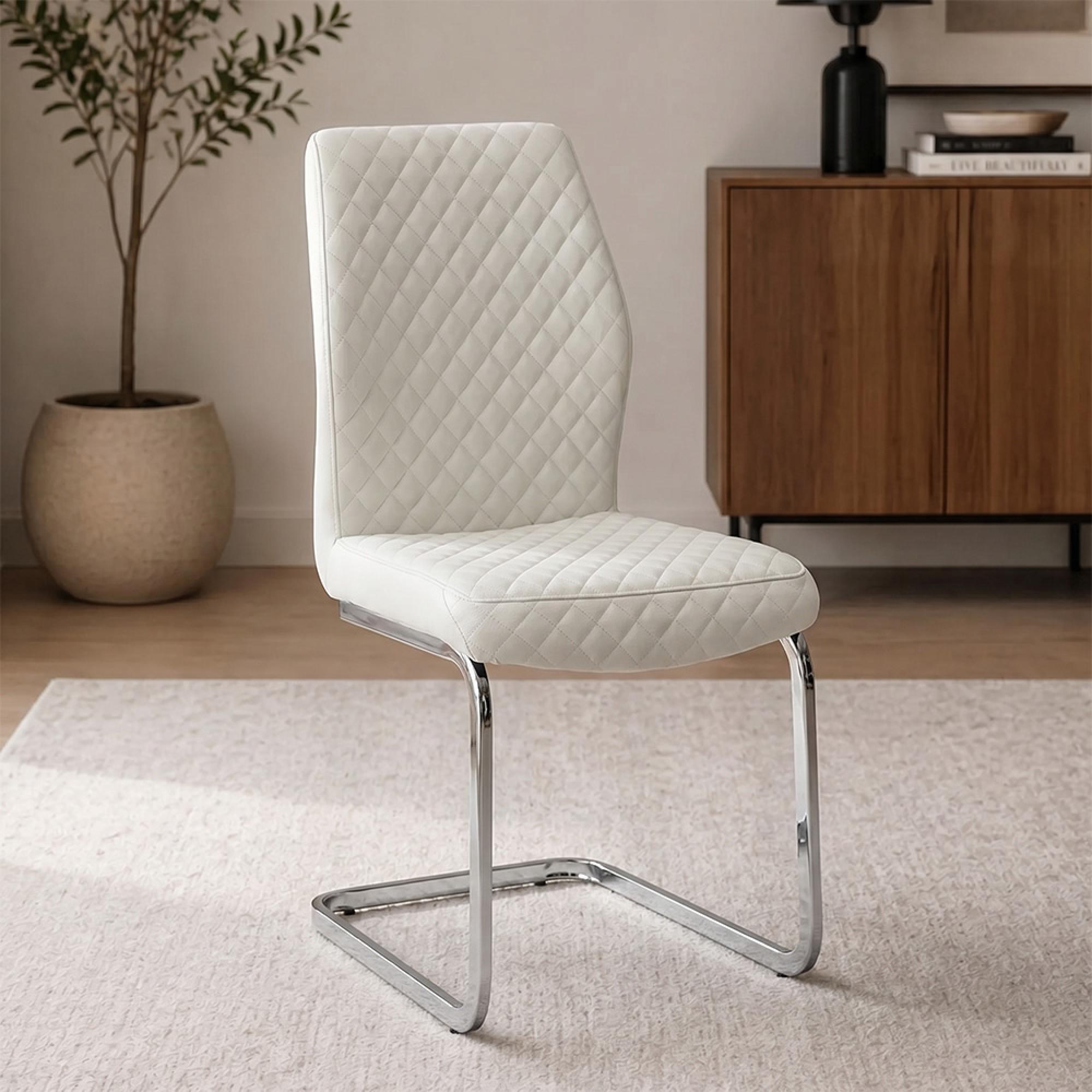 Capri Dining Chair - Set of 2 - Chrome Cantilever - Stone Fabric