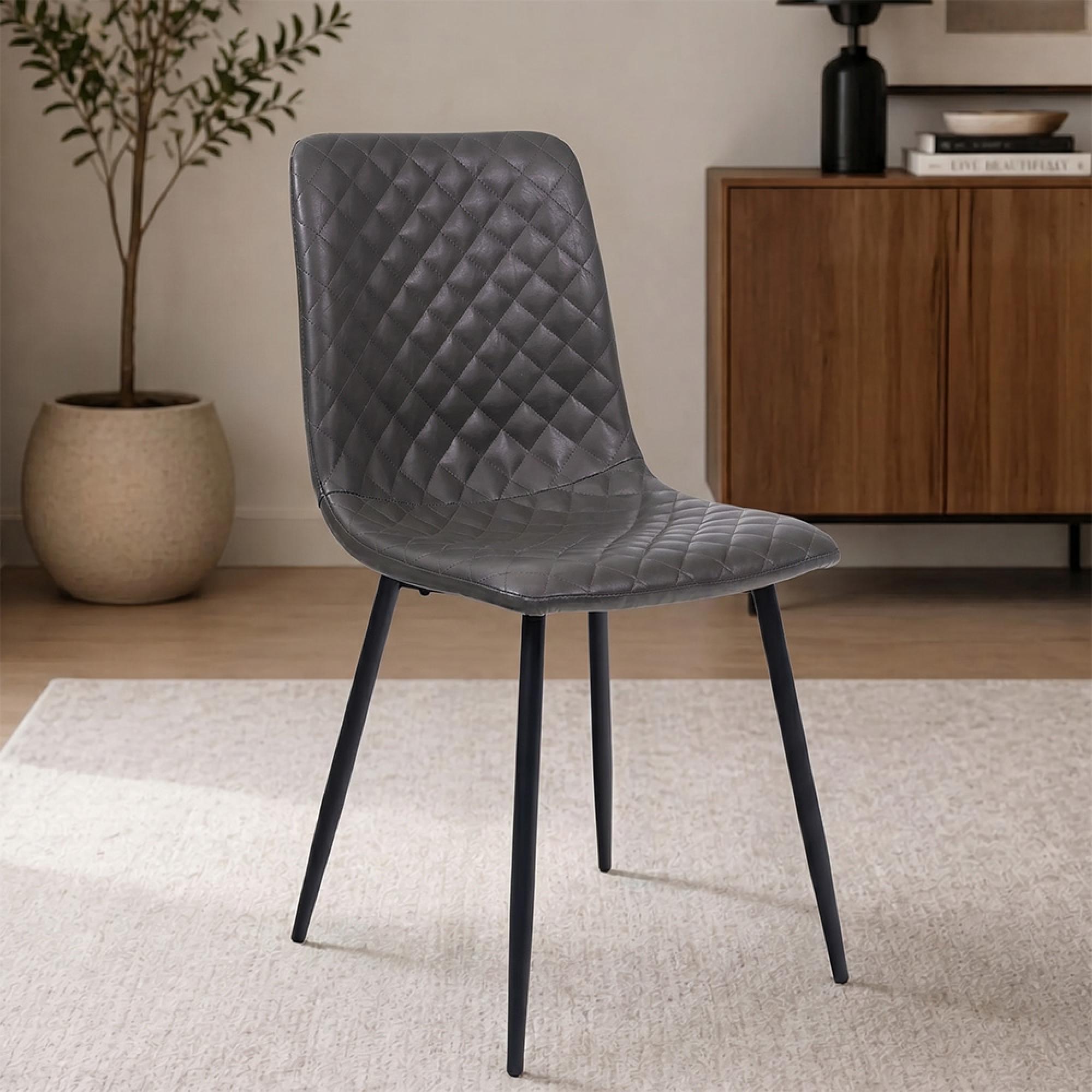 Dining Chair - Set of 4 - Dark Grey Faux Leather