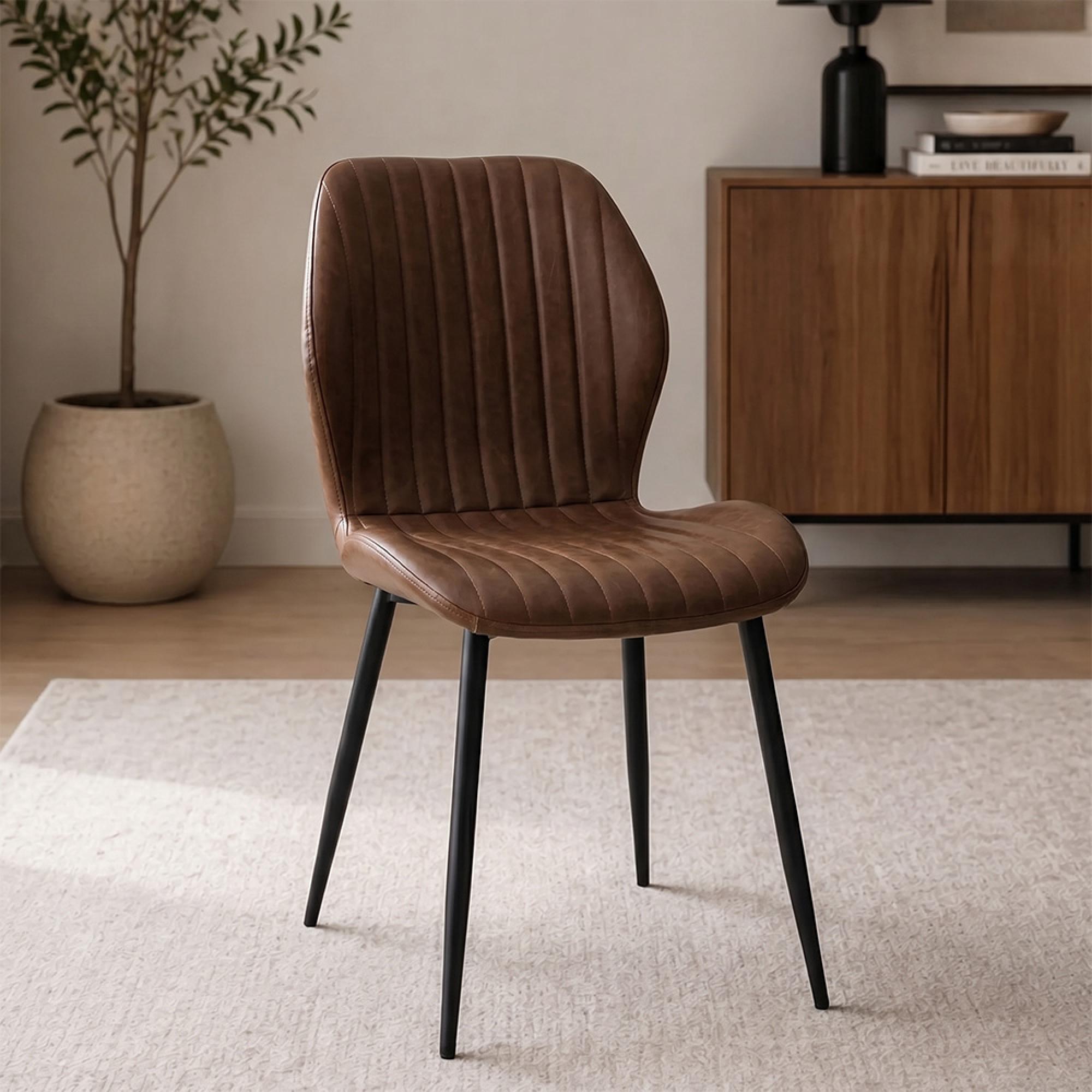 Fontana Dining Chair - Set of 2 - Antique Tan Faux Leather