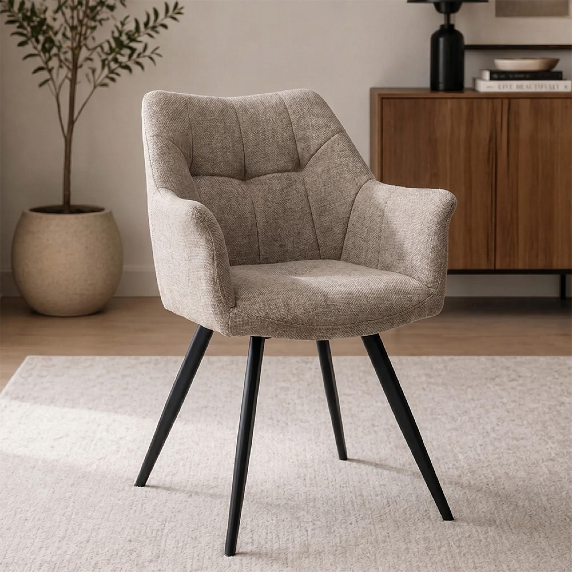Poppy Dining Armchairs - Set of 2 - Taupe Fabric