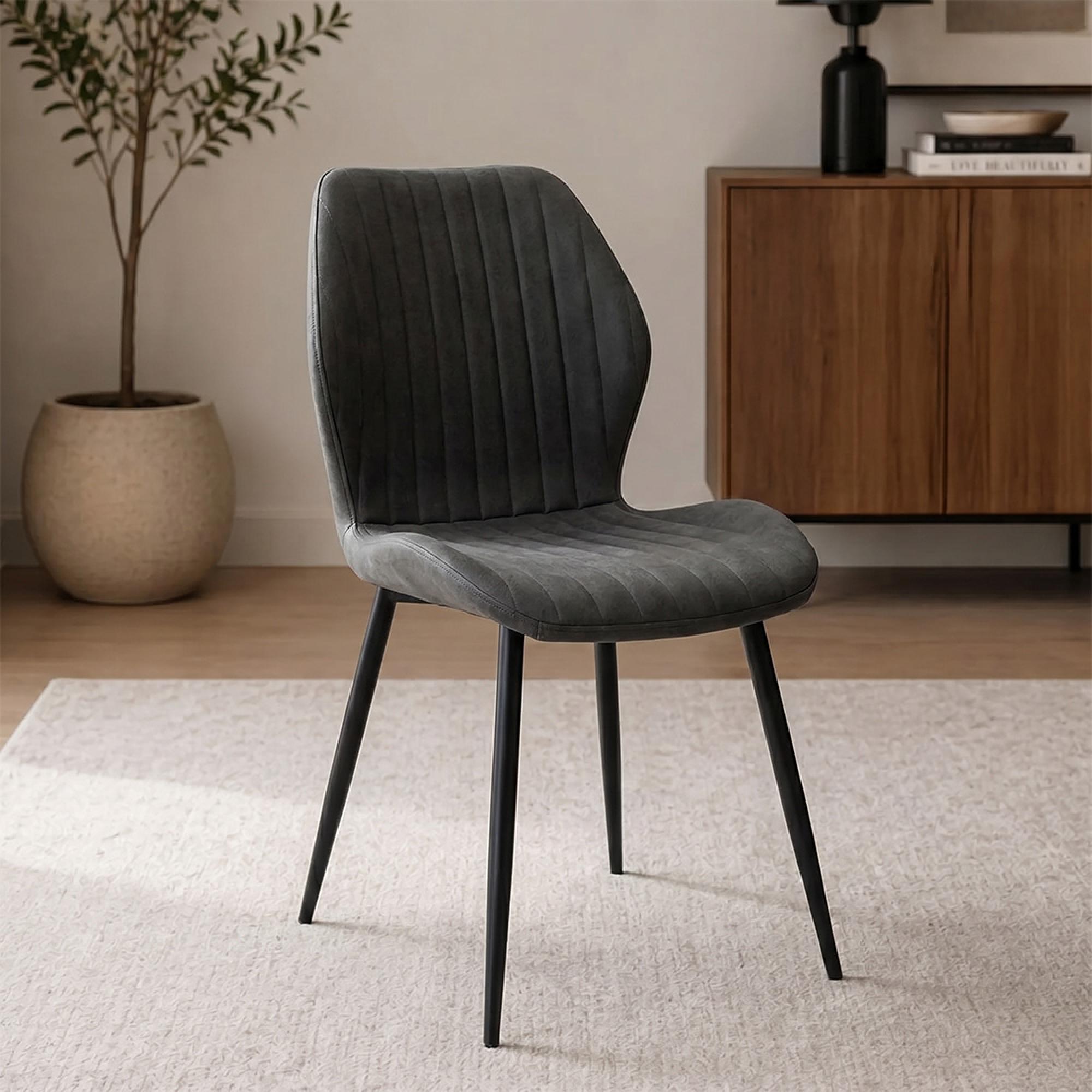 Sheldon Dining Chair - Set of 2 - Charcoal Faux Leather