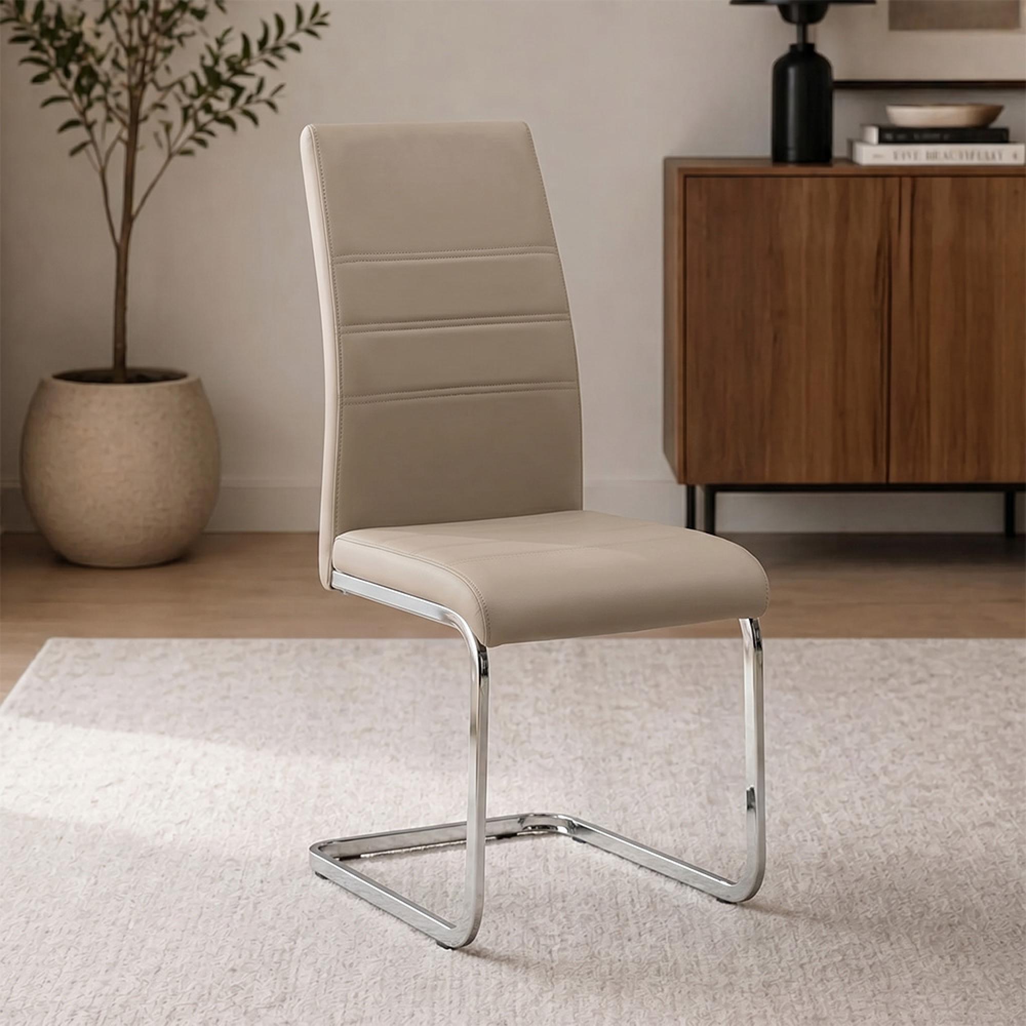 Soho Dining Chair - Set of 2 - Chrome Cantilever - Cappuccino Faux Leather
