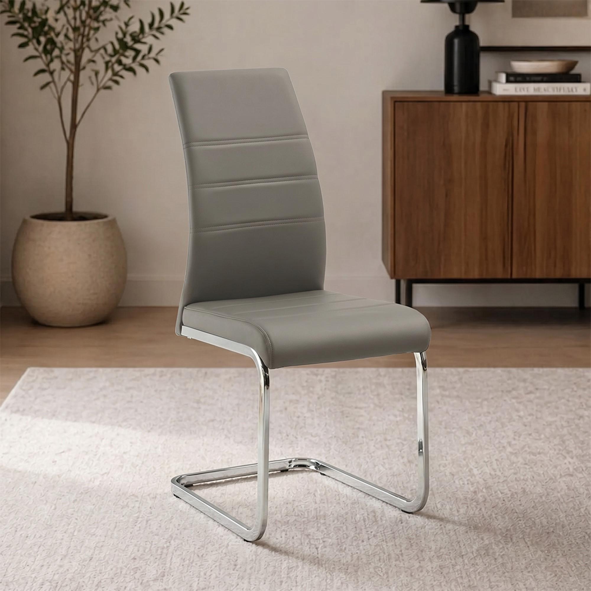 Soho Dining Chair - Set of 2 - Chrome Cantilever - Grey Faux Leather