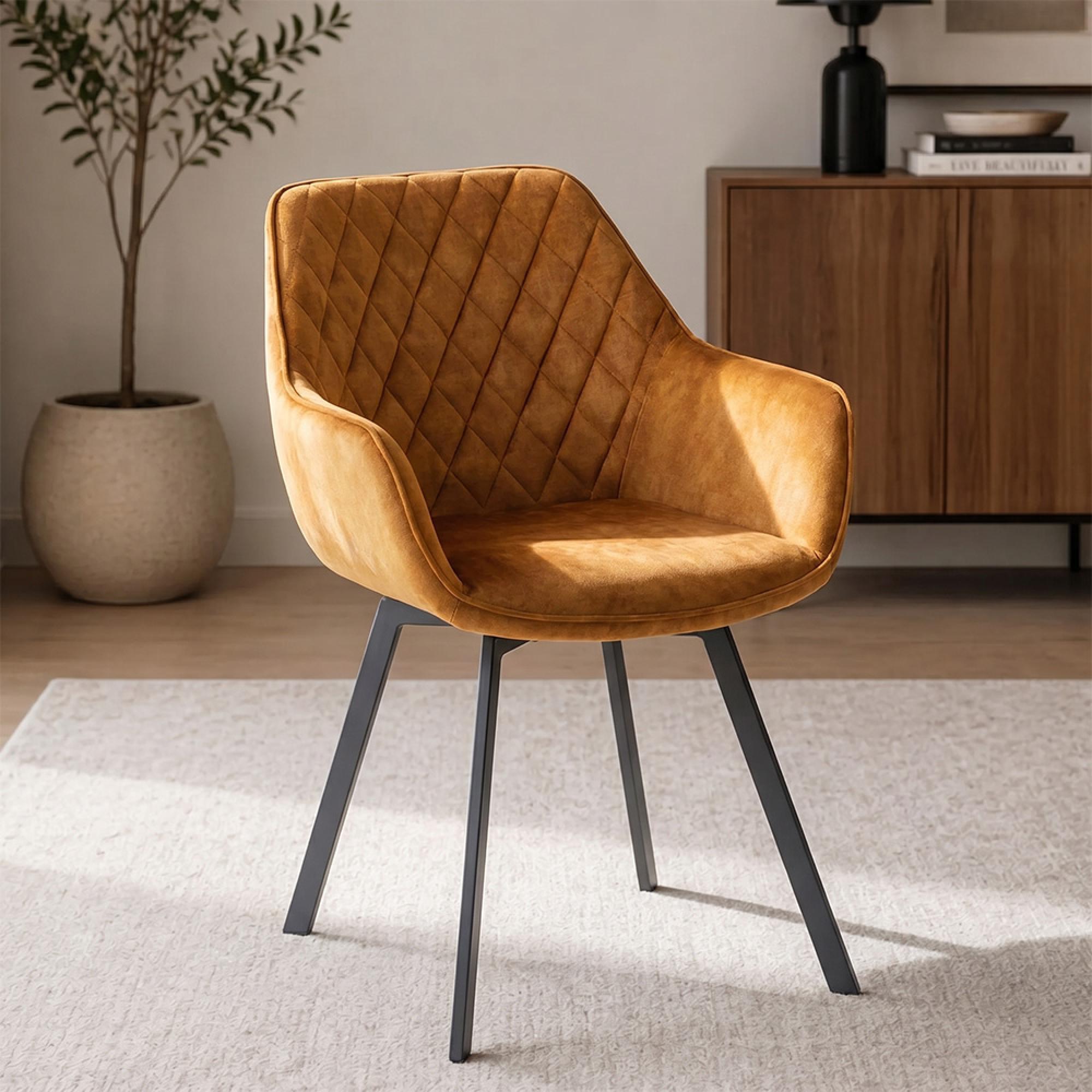 Viola Swivel Dining Chair - Set of 2 - Antique Gold Velvet Fabric