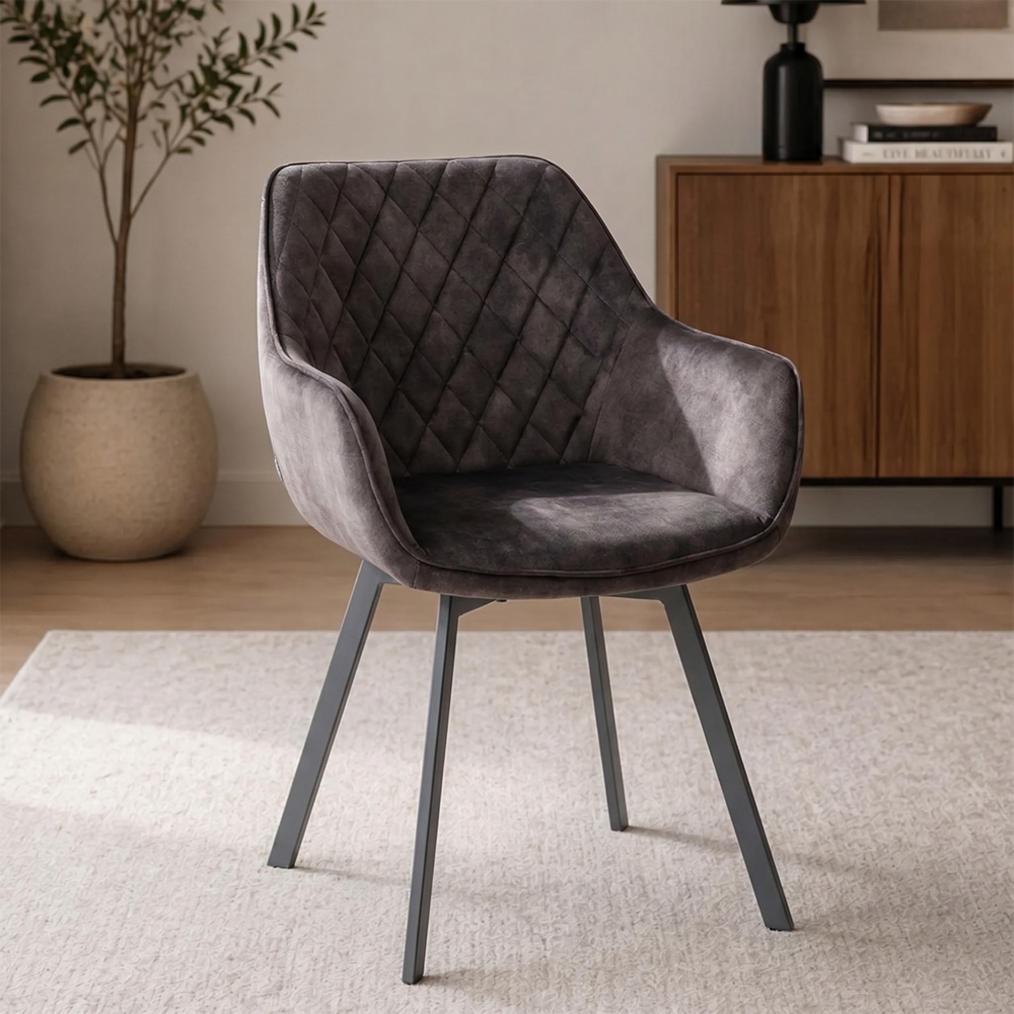 Viola Swivel Dining Chair - Set of 2 - Graphite Velvet Fabric