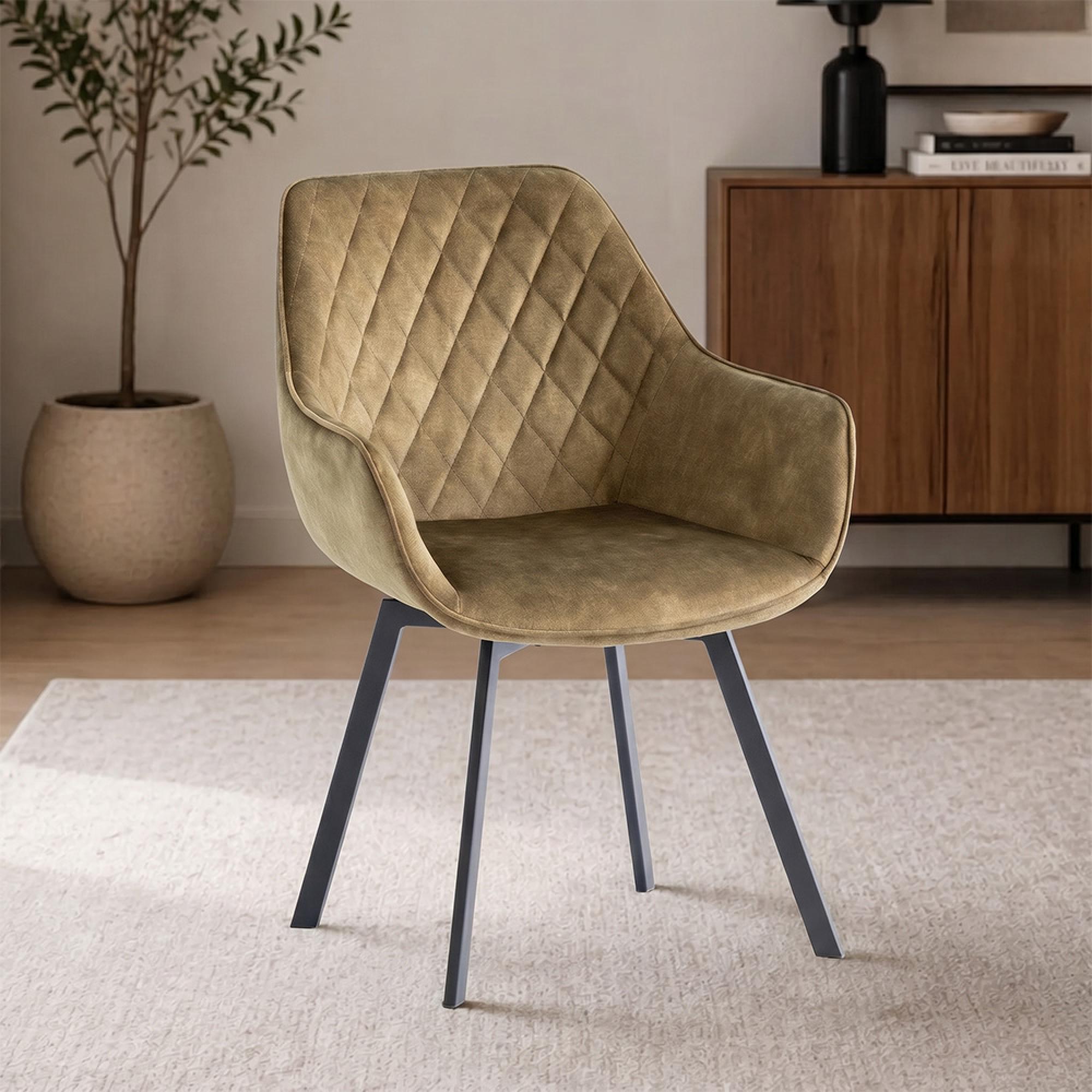 Viola Swivel Dining Chair - Set of 2 - Green Velvet Fabric