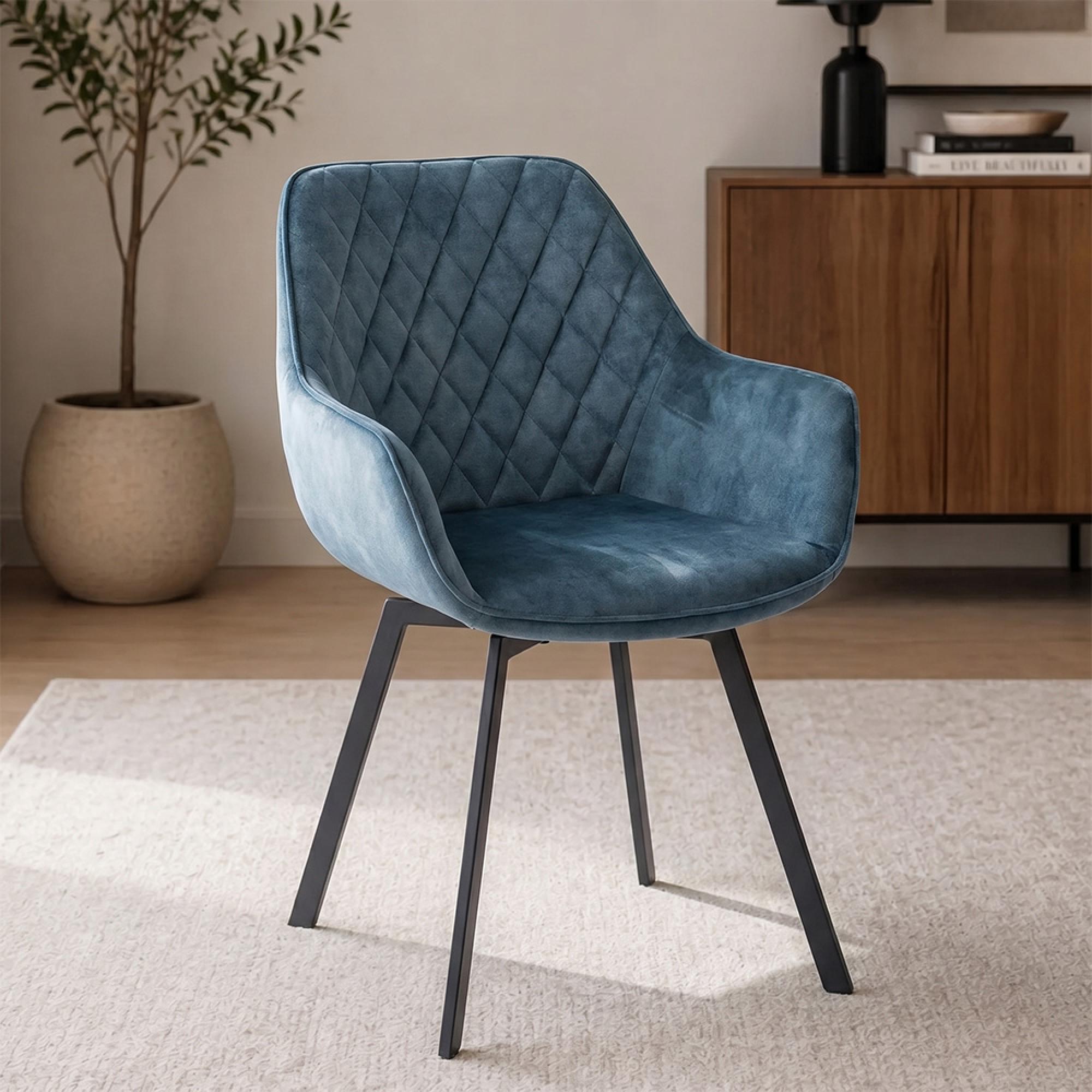 Viola Swivel Dining Chair - Set of 2 - Teal Velvet Fabric