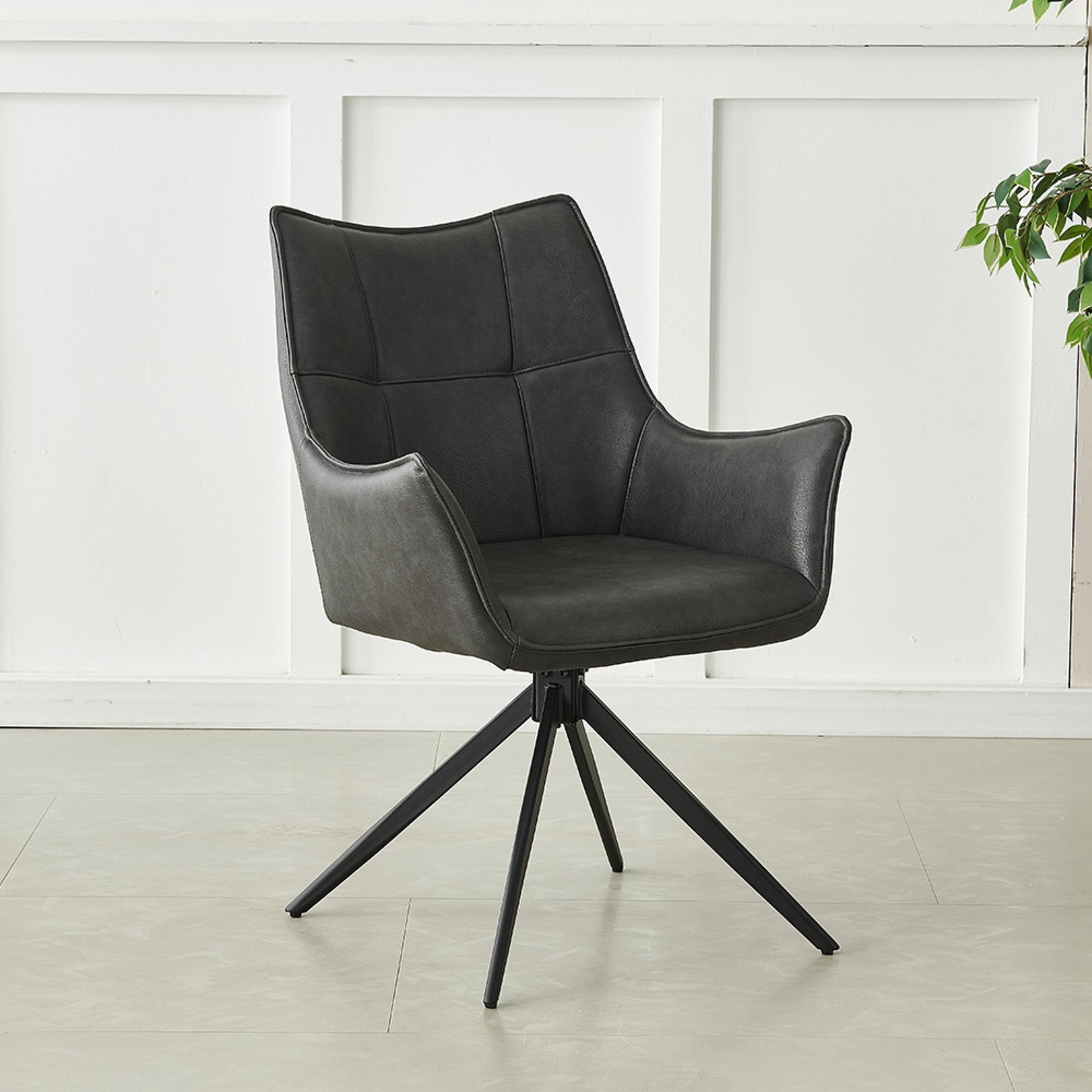Vito Swivel Dining Armchairs - Set of 2 - Charcoal Faux Leather