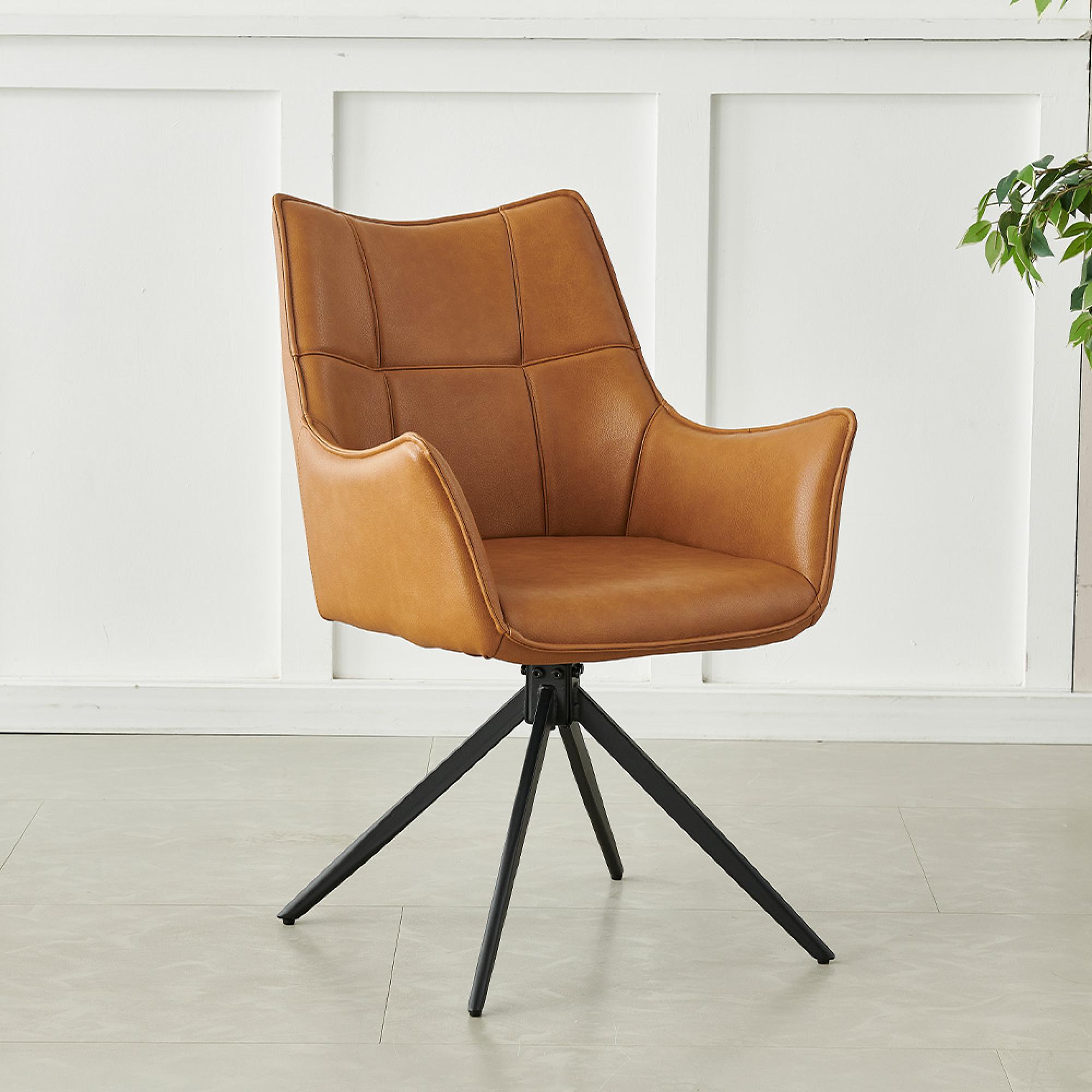 Vito Swivel Dining Armchairs - Set of 2 - Tan Faux Leather