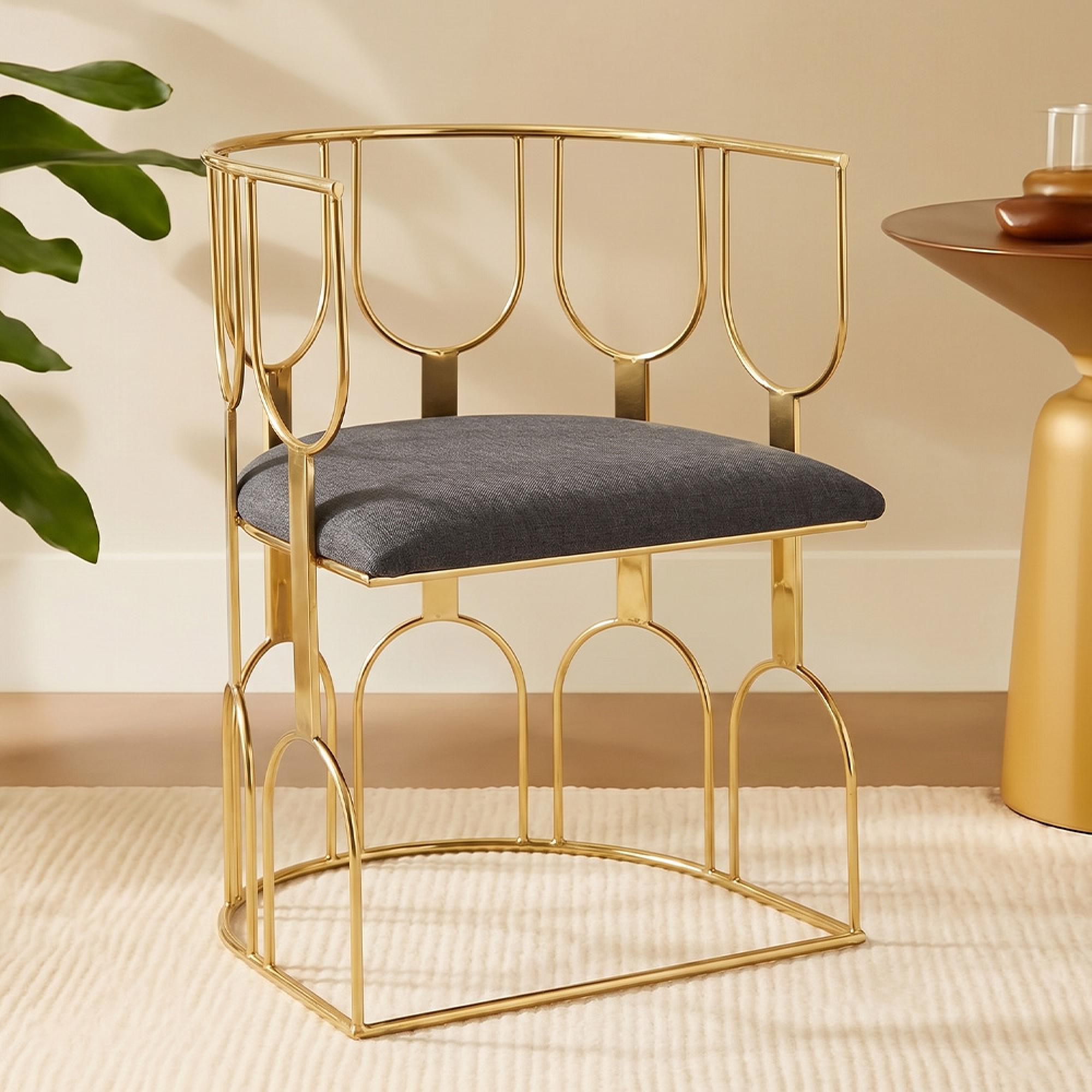 Azalea Dining Chair - Black Fabric with Gold Metal