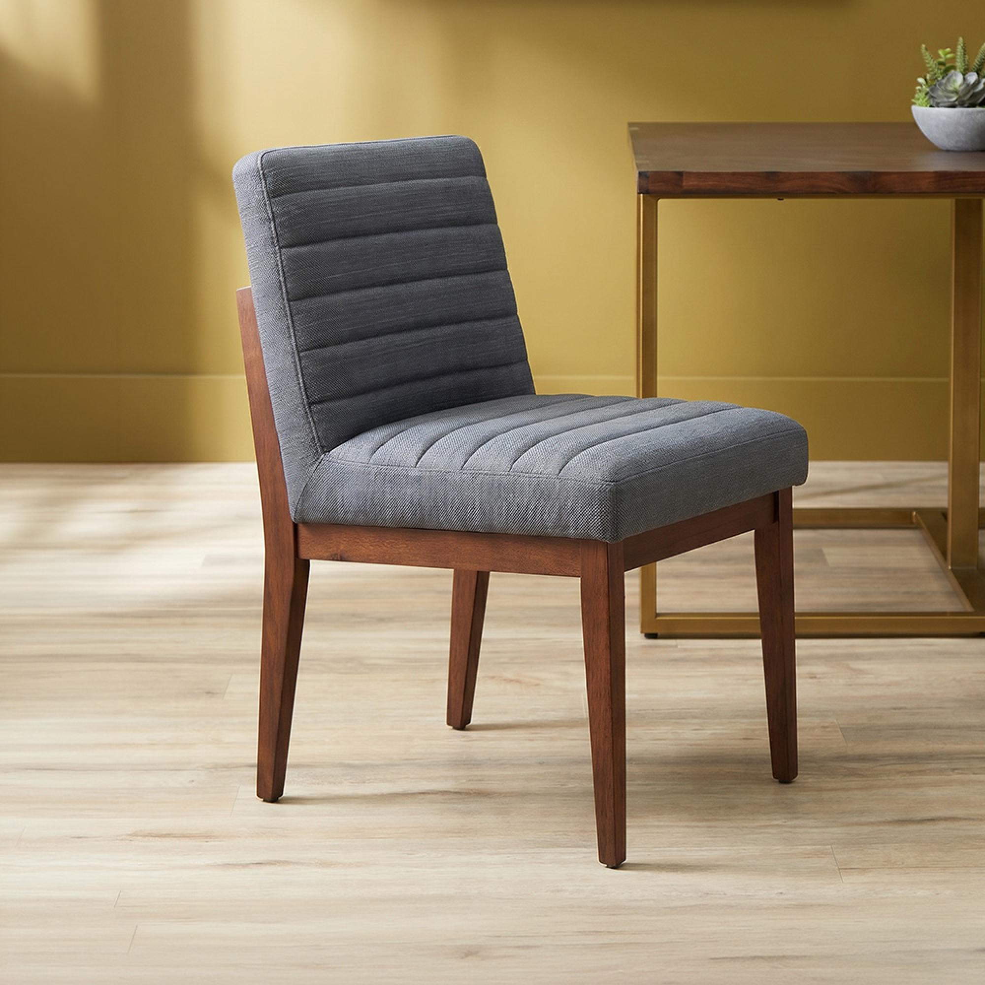 Brando Dining Chair - Set of 2 - Charcoal Grey Fabric with Oak Legs