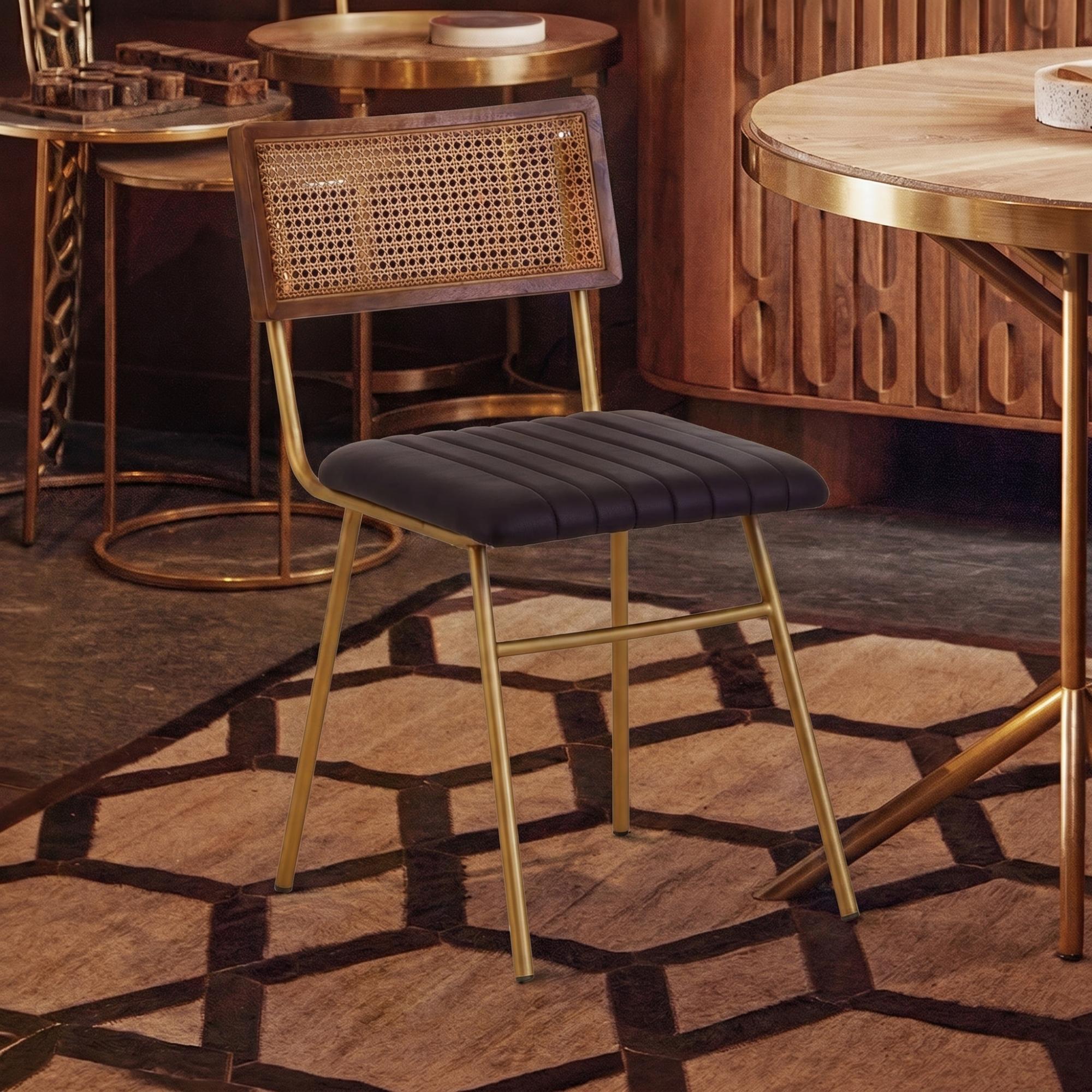 Buffalo Dining Chair - Set of 2 - Black - Leather with Gold Metal