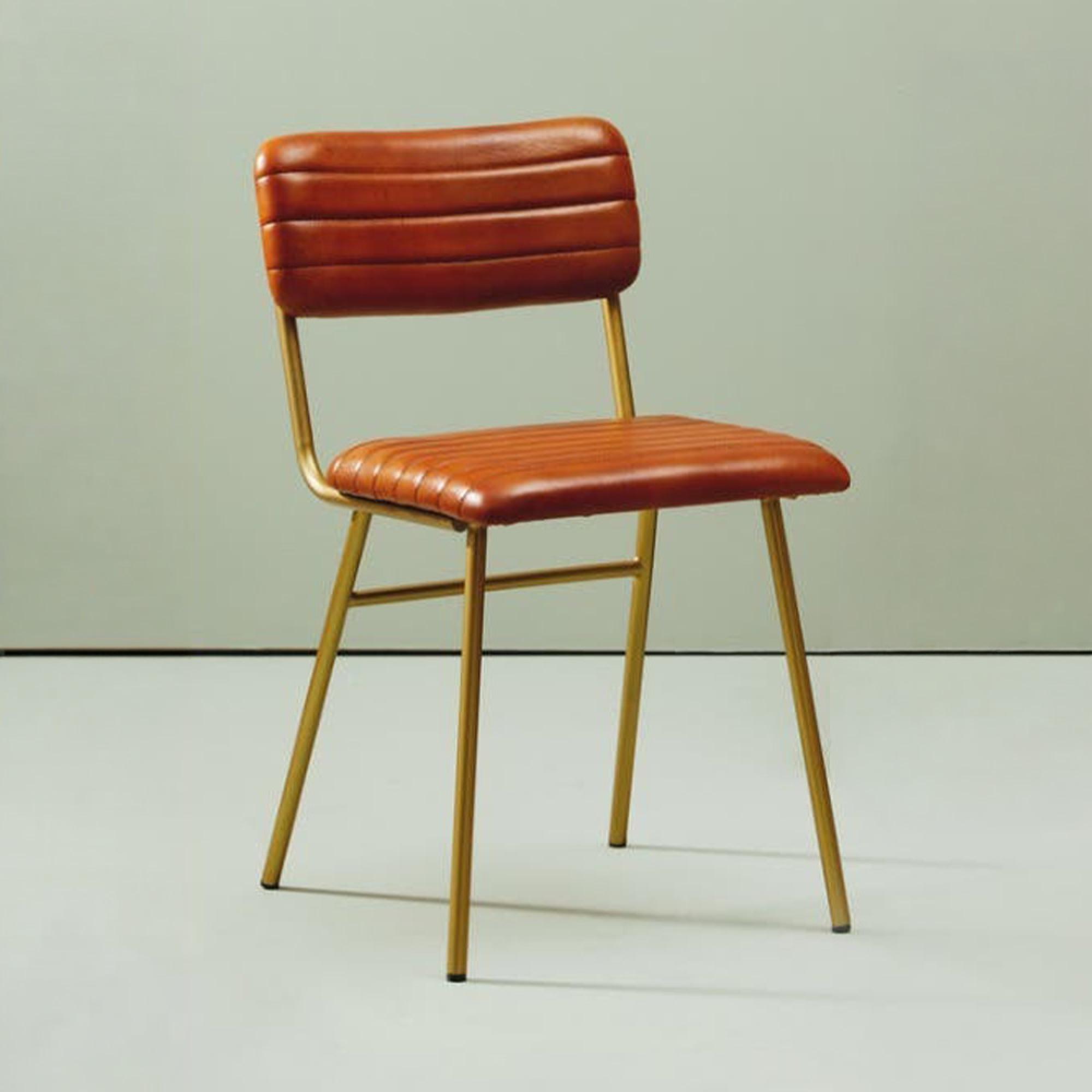 Buffalo Dining Chair - Set of 2 - Tan - Leather with Gold Metal