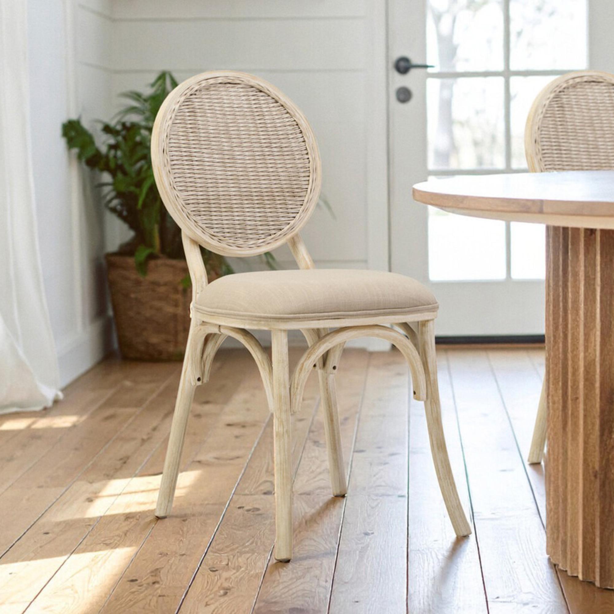 Cebu Dining Chair - White Wash - Padded - Elm Wood