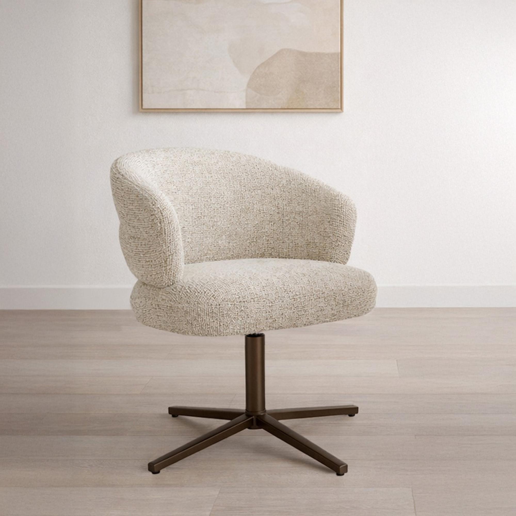 Blake Swivel Dining Chair - Set of 2 - Curved Back - Beige - Fabric and Metal