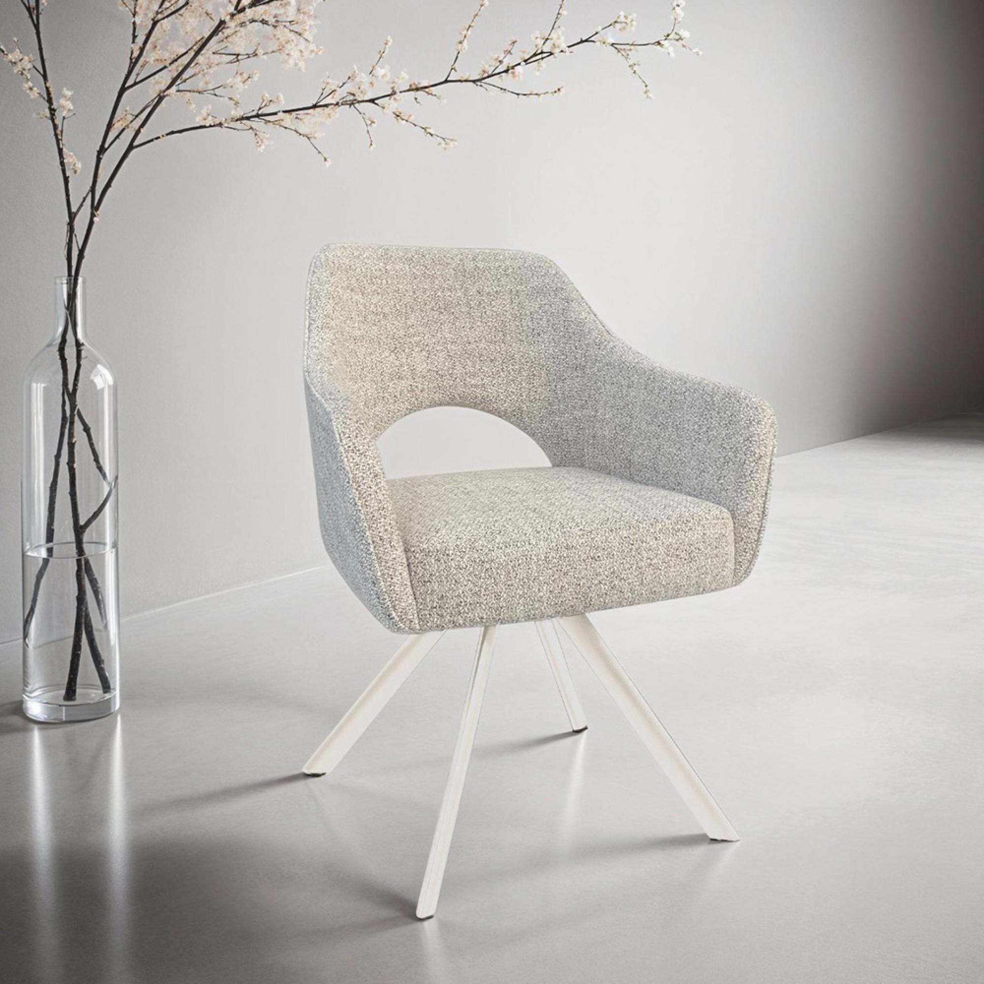 Helen Swivel Dining Armchair - Set of 2 - Natural Legs - Sand - Fabric and Metal
