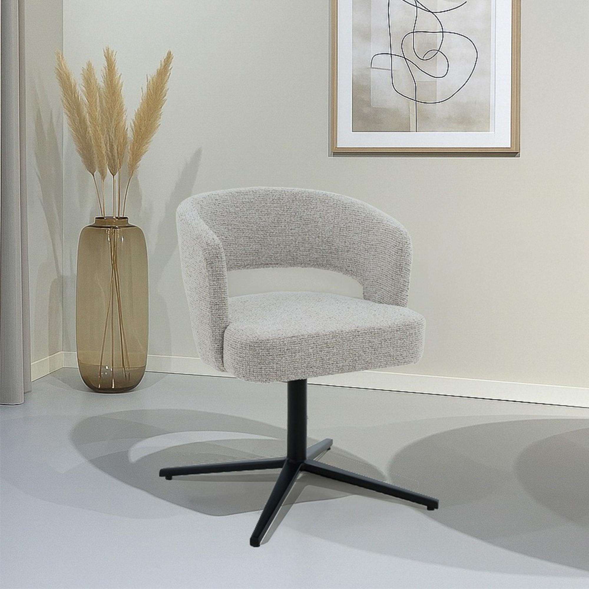Isabel Swivel Dining Chair - Set of 2 - Curved Back - Beige - Fabric and Metal