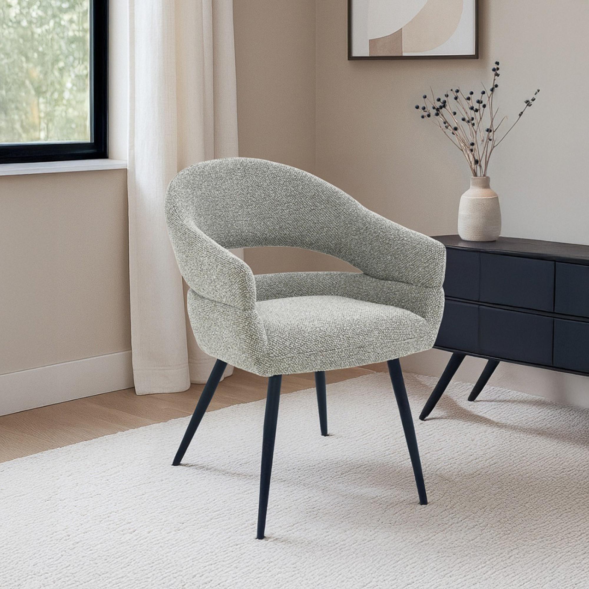 Megan Dining Armchair - Set of 2 - Curved Back - Taupe - Fabric and Metal