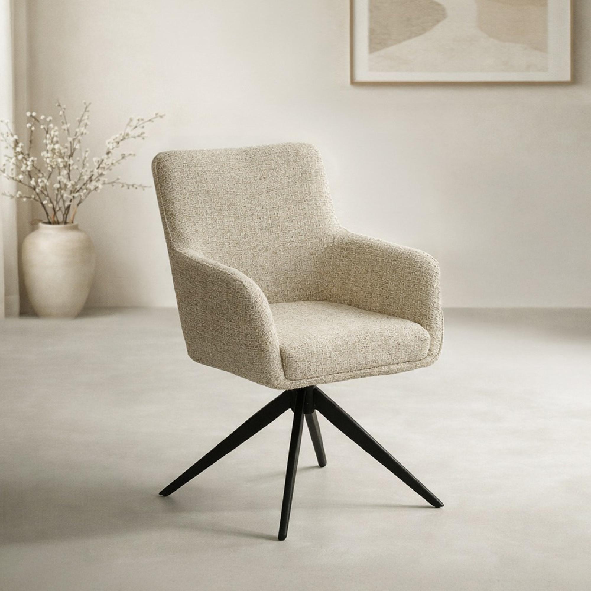 Tara Swivel Dining Armchair - Set of 2 - Sand - Fabric and Metal