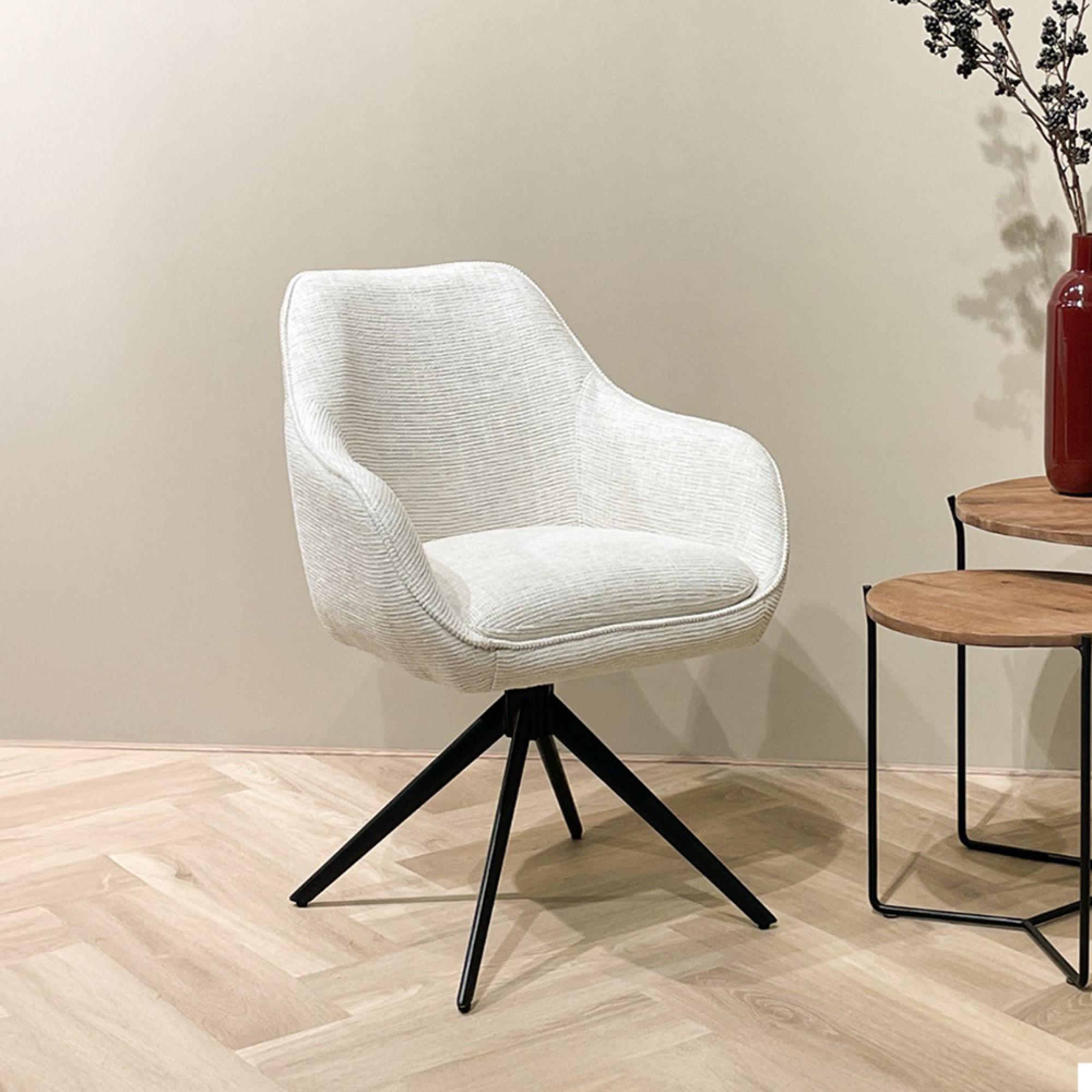 Thomas Swivel Dining Armchair - Set of 2 - Sand - Fabric and Metal