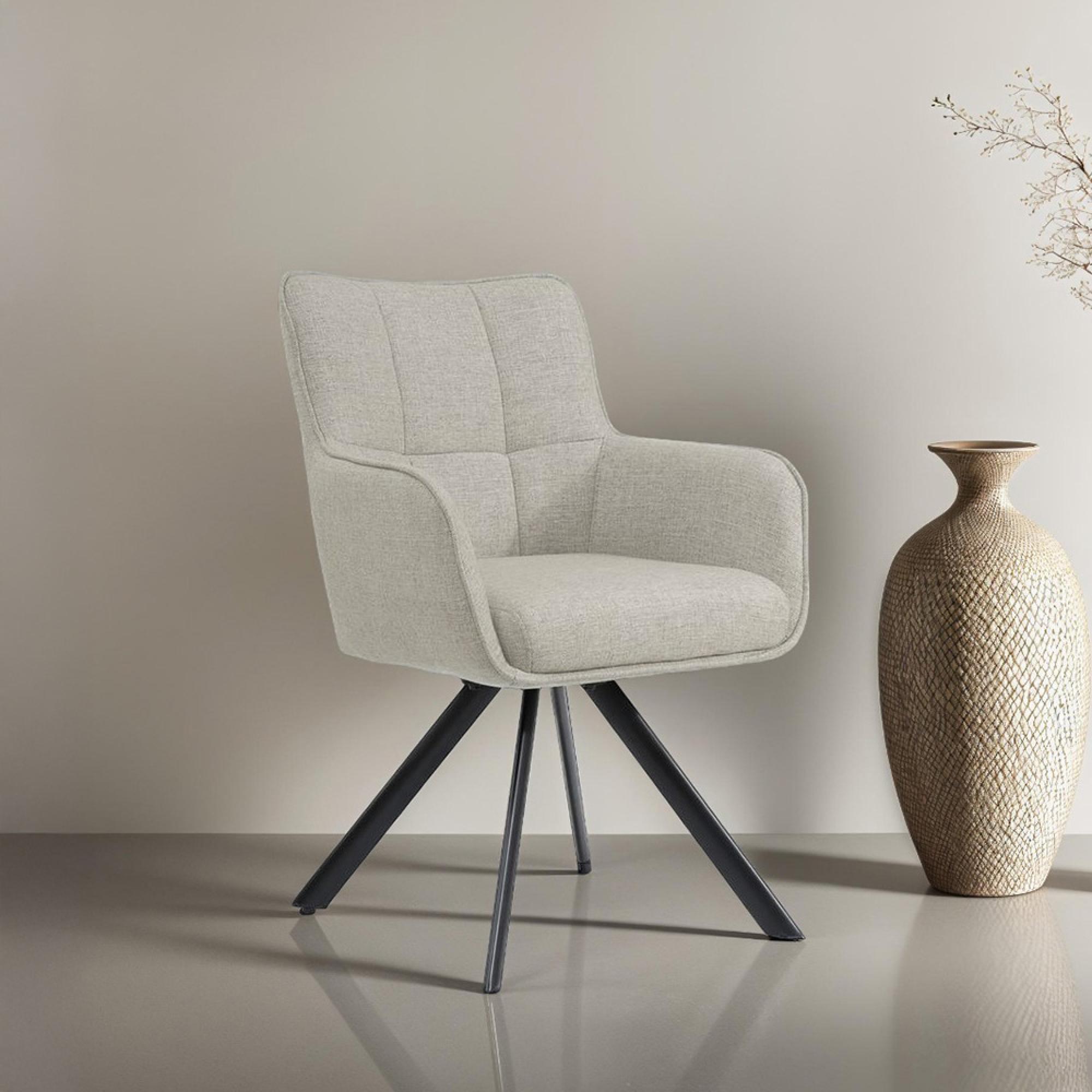Tori Swivel Dining Armchair - Set of 2 - Black Legs - Sand - Fabric and Metal