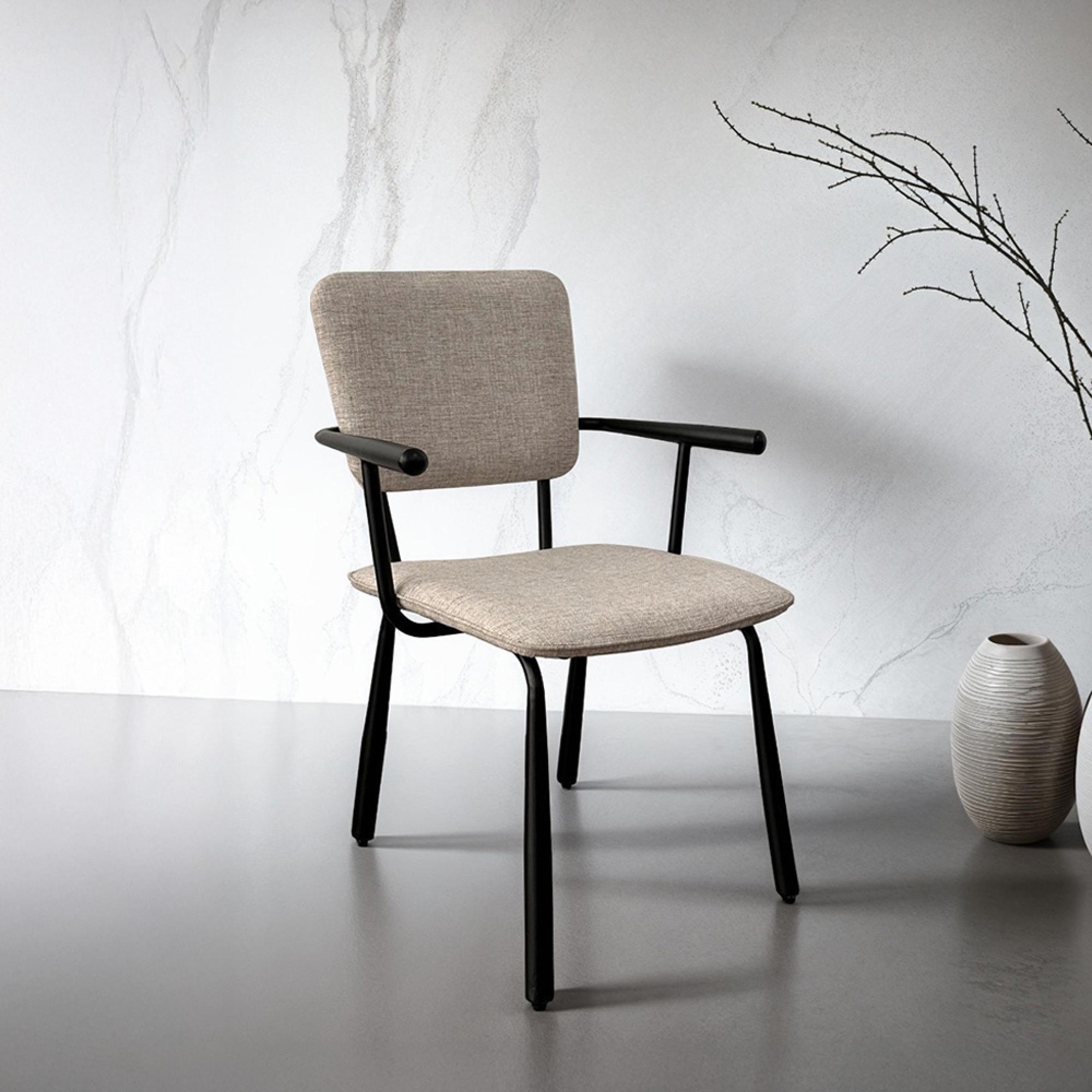Brix Finn Dining Armchair - Set of 2 - Beige - Fabric and Black Metal