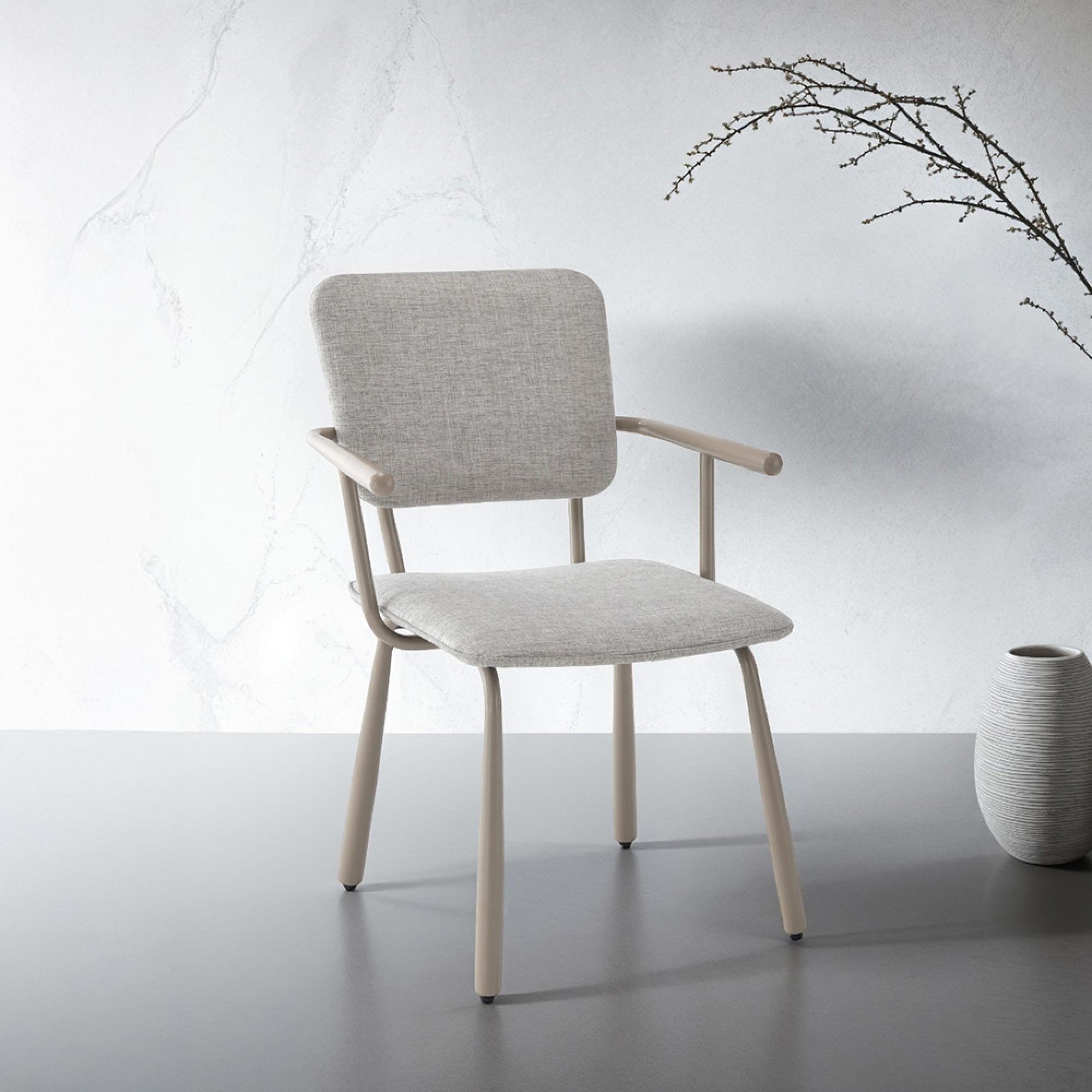 Brix Finn Dining Armchair - Set of 2 - Beige - Fabric and Metal