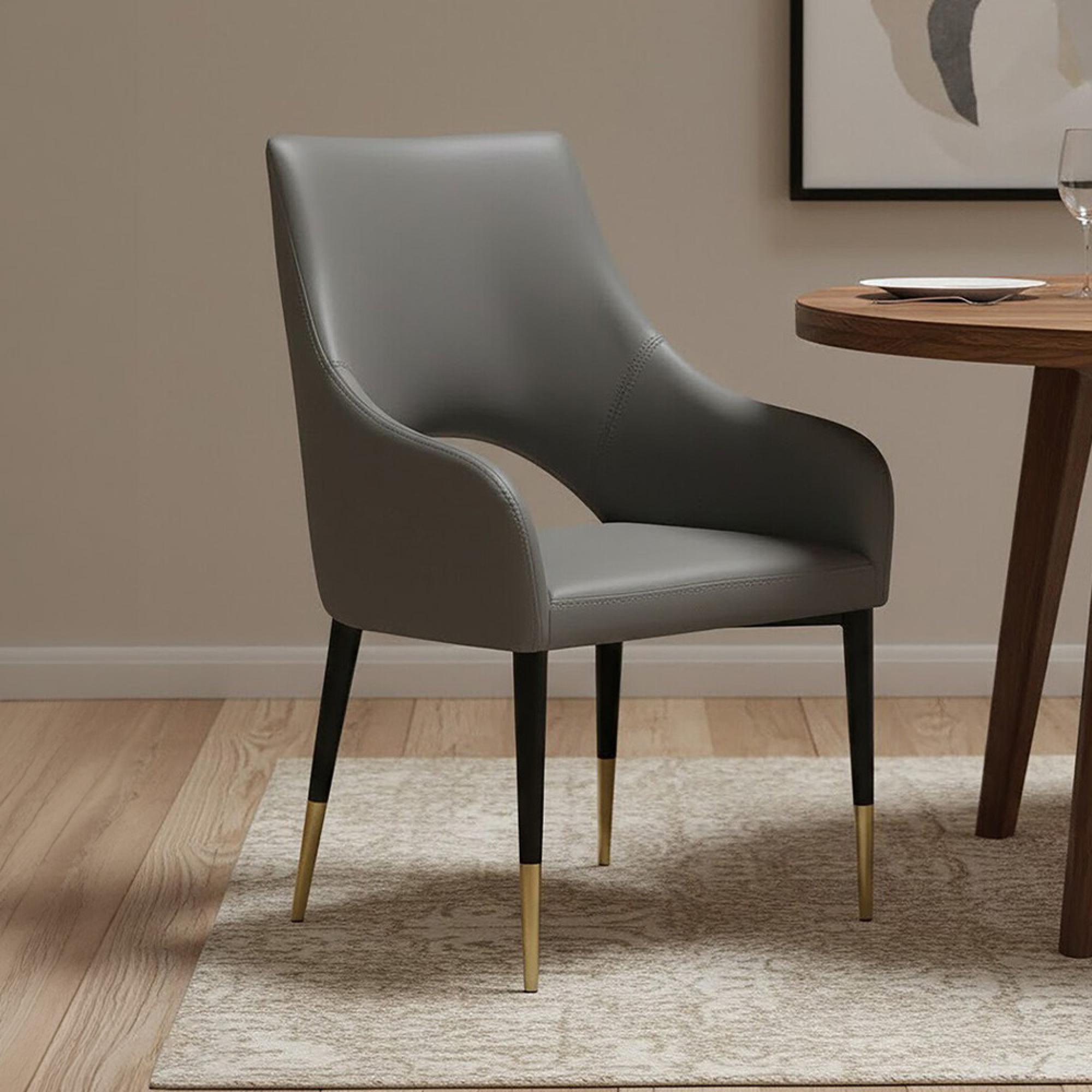 Gilden Dining Chair - Set of 2 - Grey Faux Leather with Black Legs