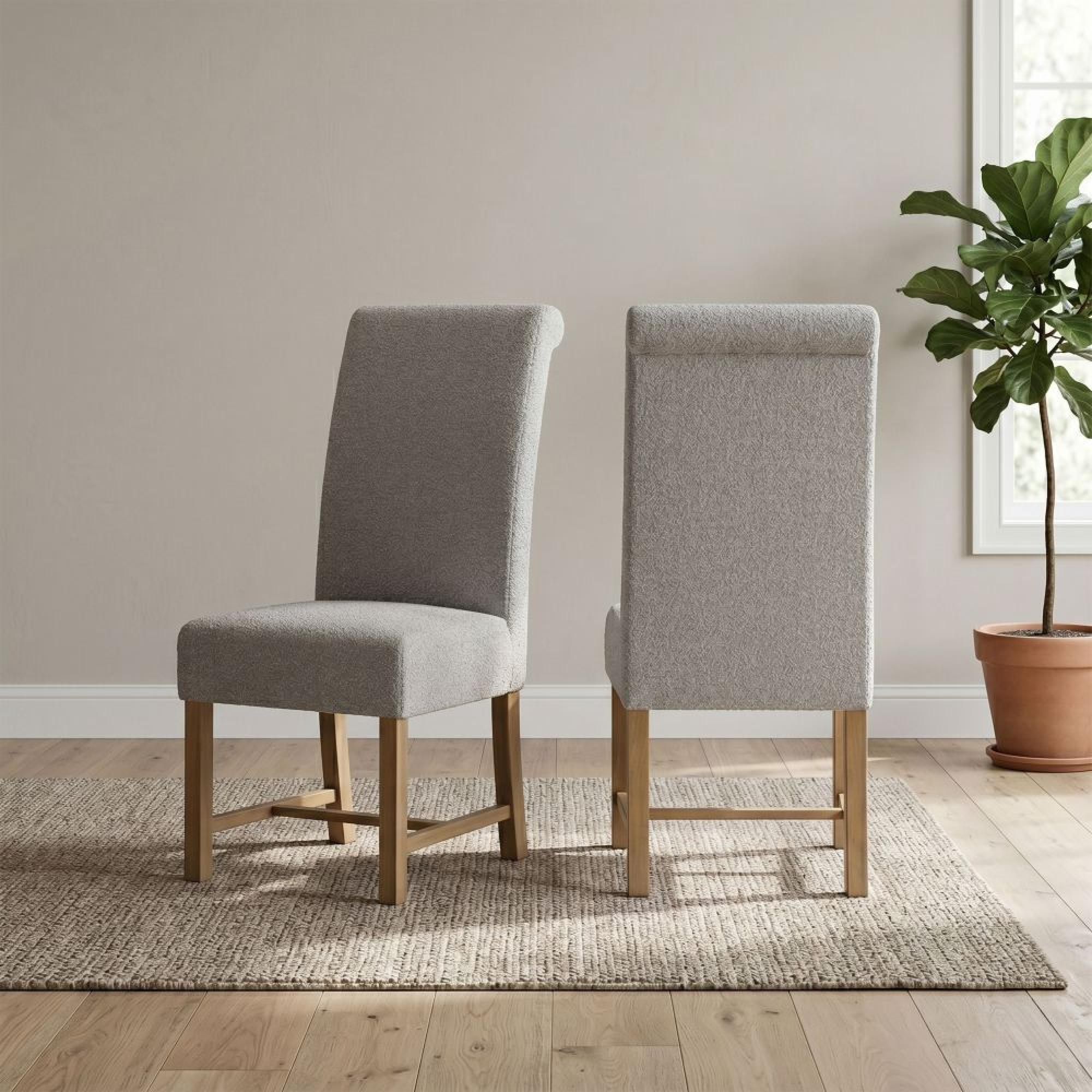 Chateau Dining Chair - Set of 2 - Roll Back - Grey - Fabric and Pine
