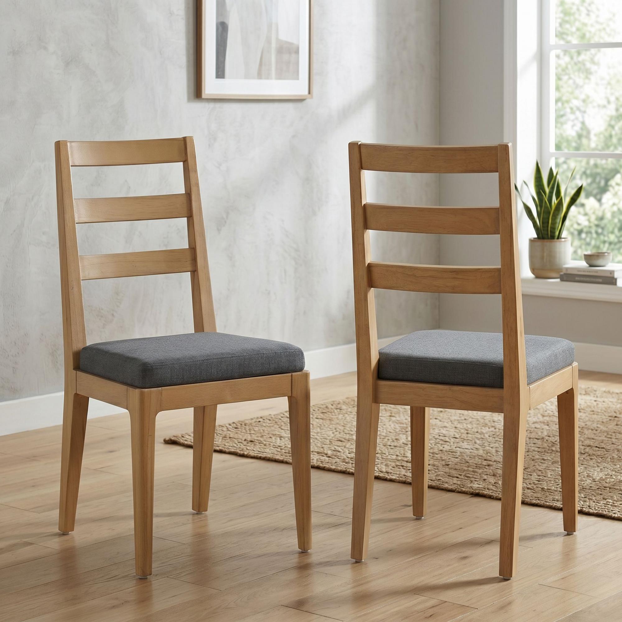 Cotswold Oak Dining Chair - Set of 2 - Ladder Back - Natural and Grey and Fabric