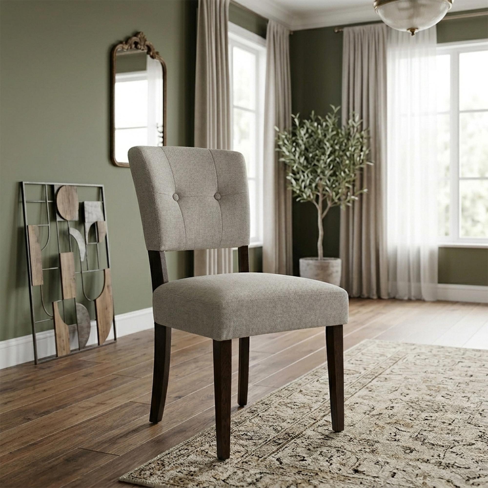 Oakridge Dining Chair - Set of 2 - Beige Fabric - Dark Oak