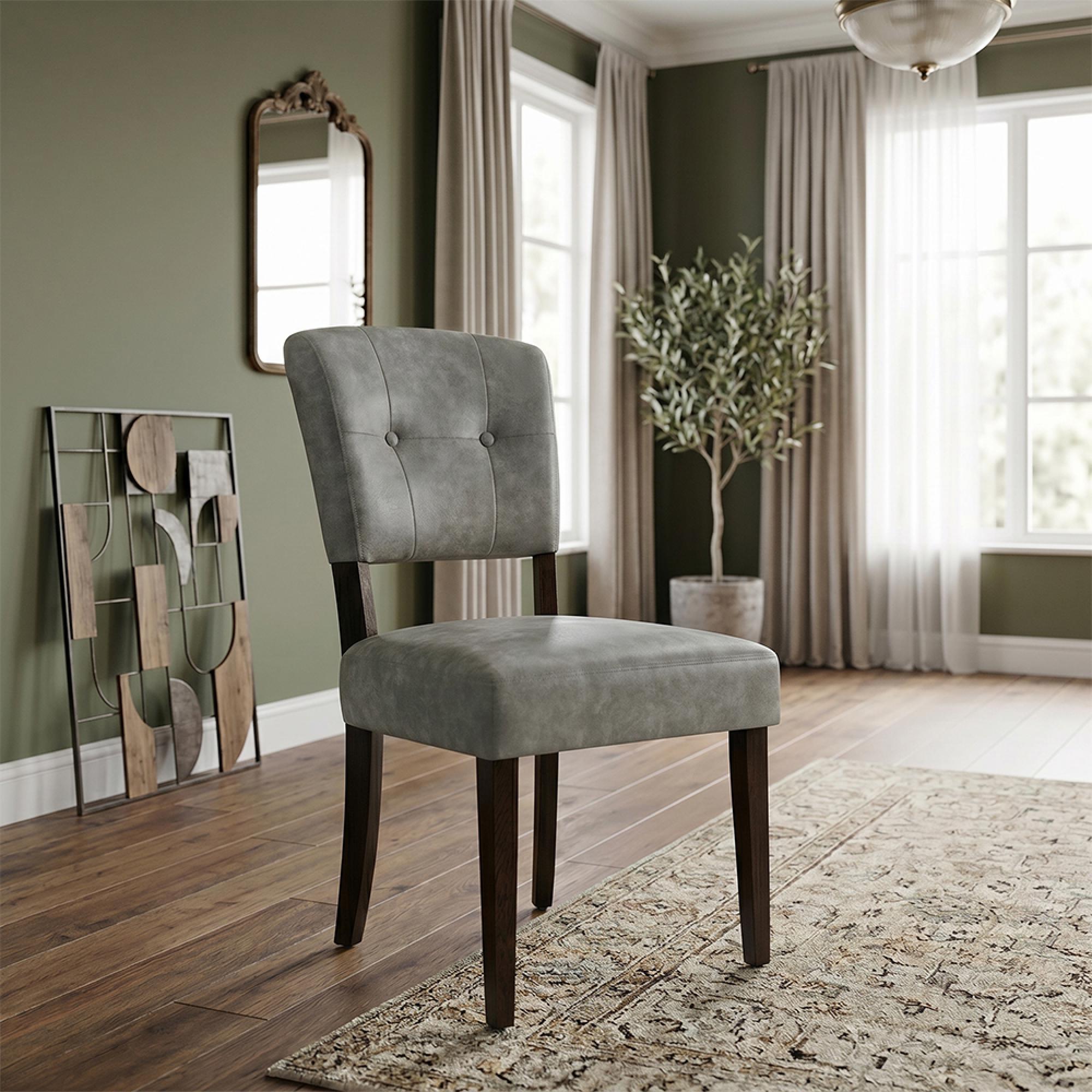 Oakridge Dining Chair - Set of 2 - Grey Bison Fabric - Dark Oak