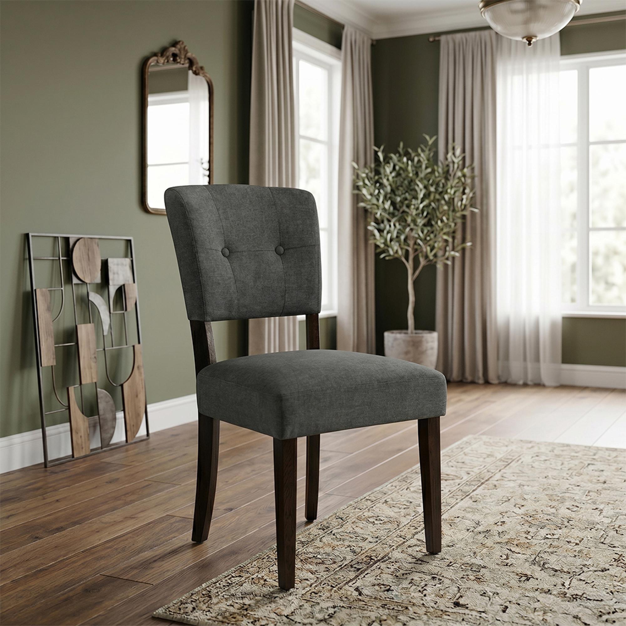 Oakridge Dining Chair - Set of 2 - Grey Fabric - Dark Oak