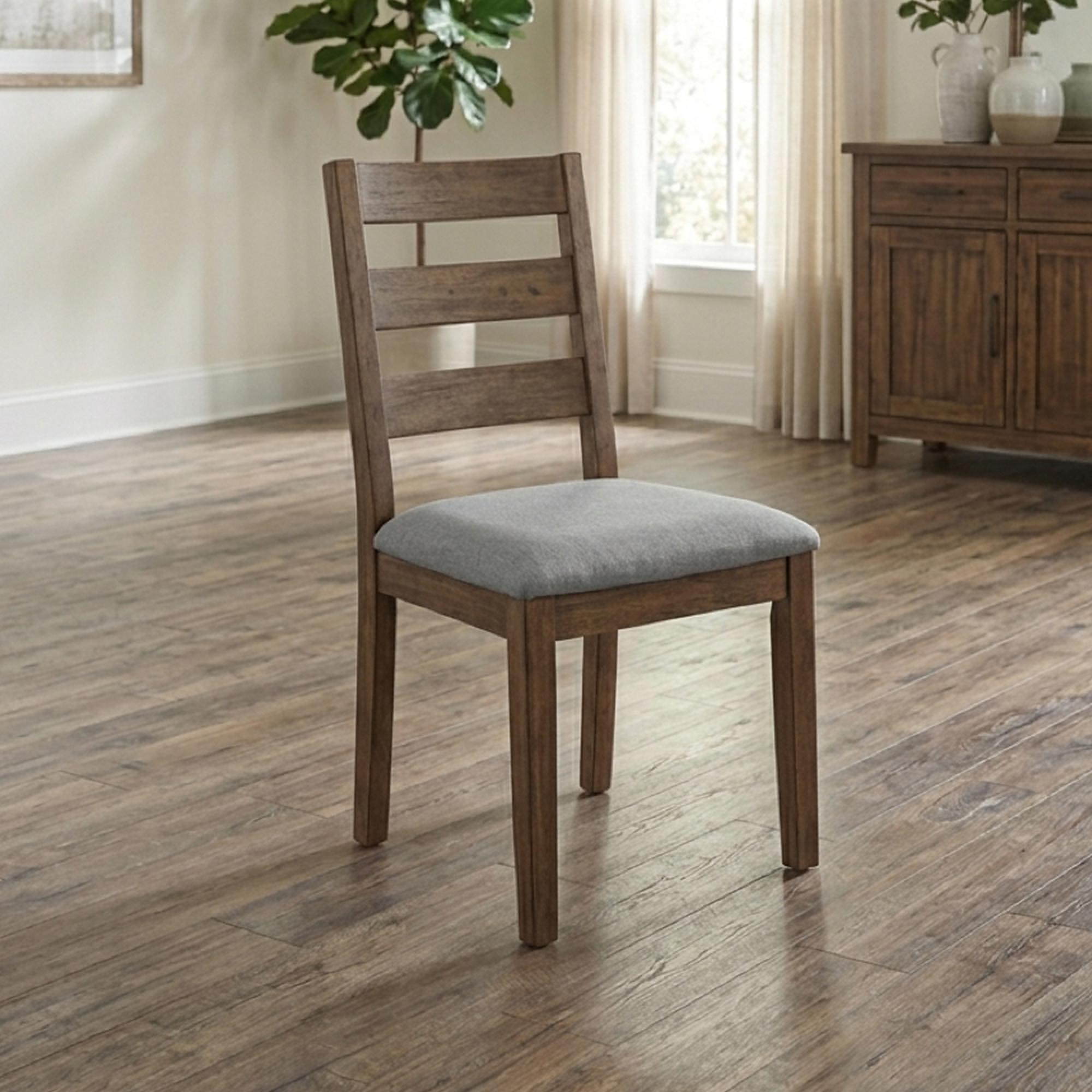 Oakridge Dining Chair - Set of 2 - Ladder Back - Grey Fabric - Dark Oak