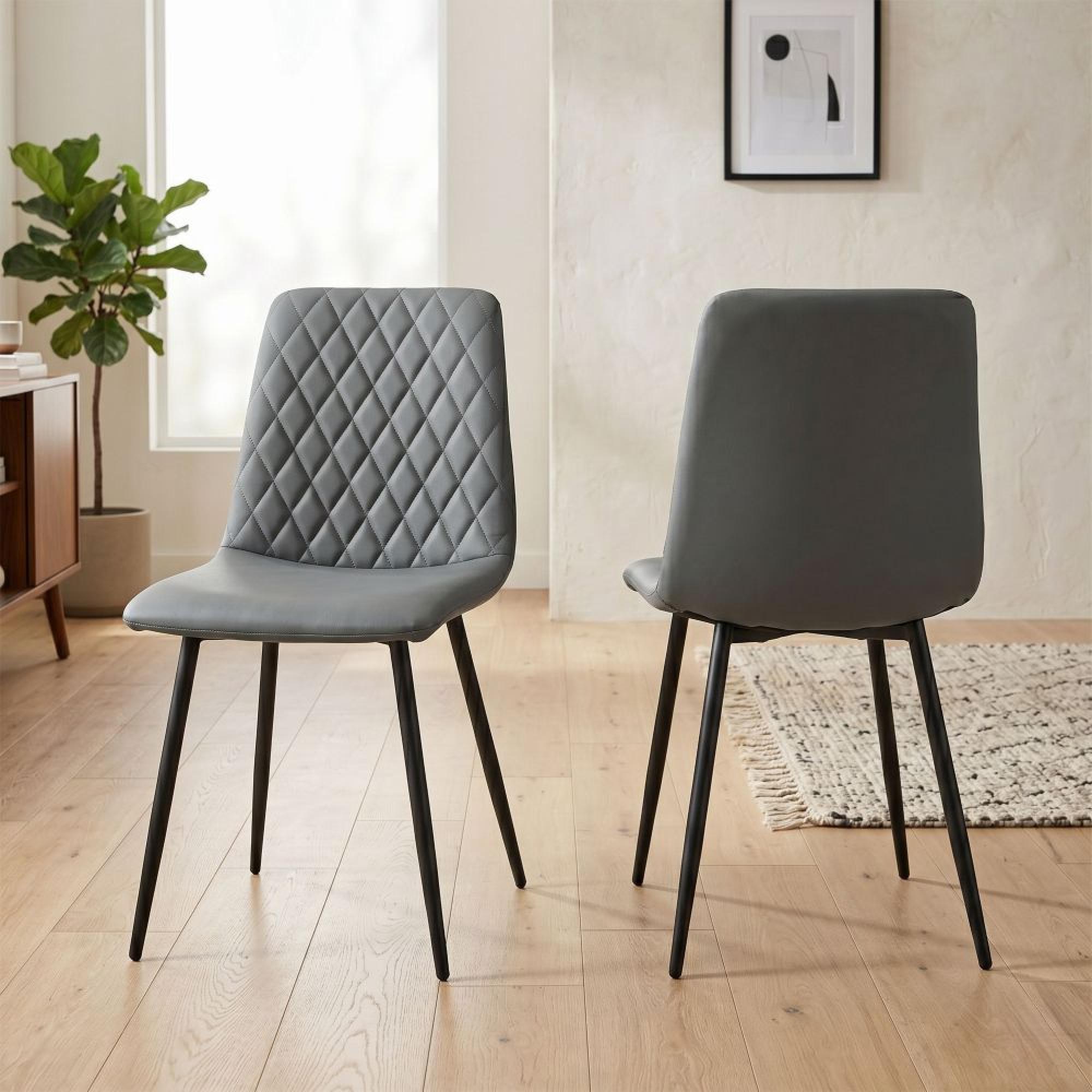 Argenta Dining Chair - Set of 2 - Dark Grey and Black - Fabric and Metal