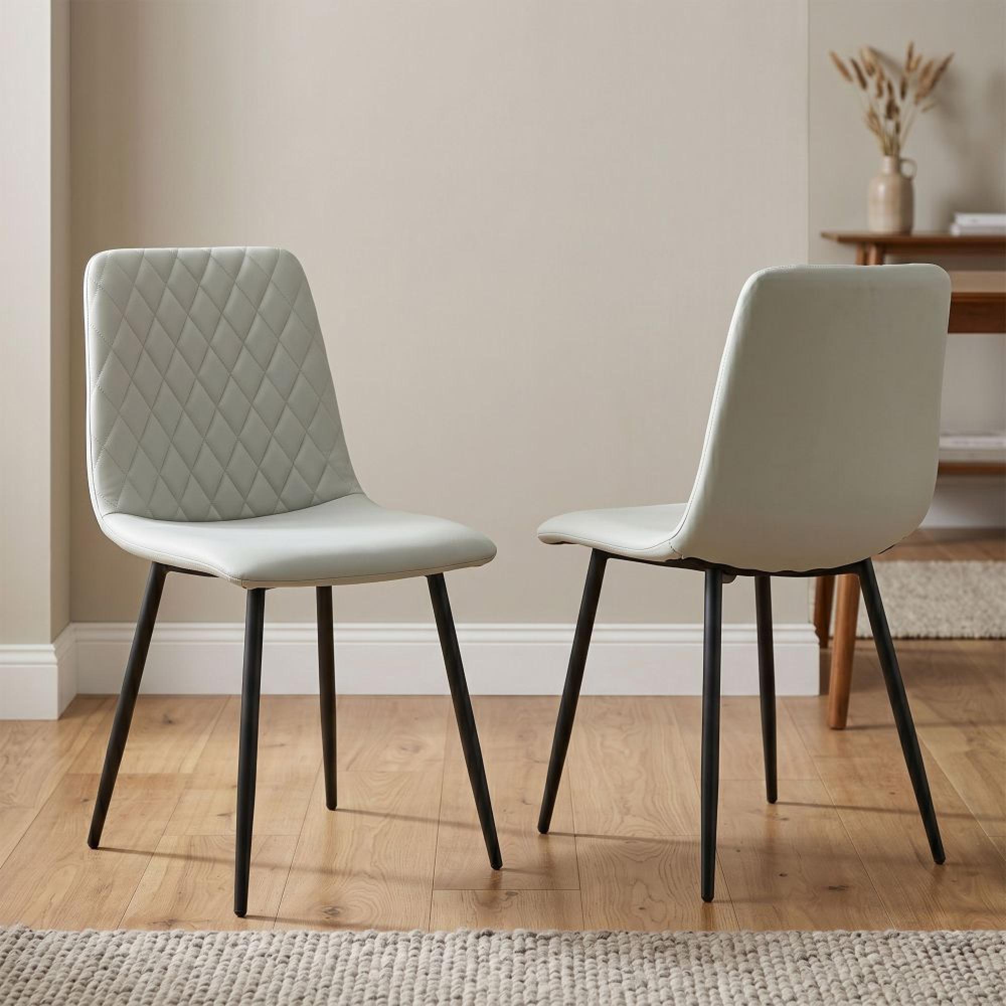 Argenta Dining Chair - Set of 2 - Light Grey and Black - Fabric and Metal