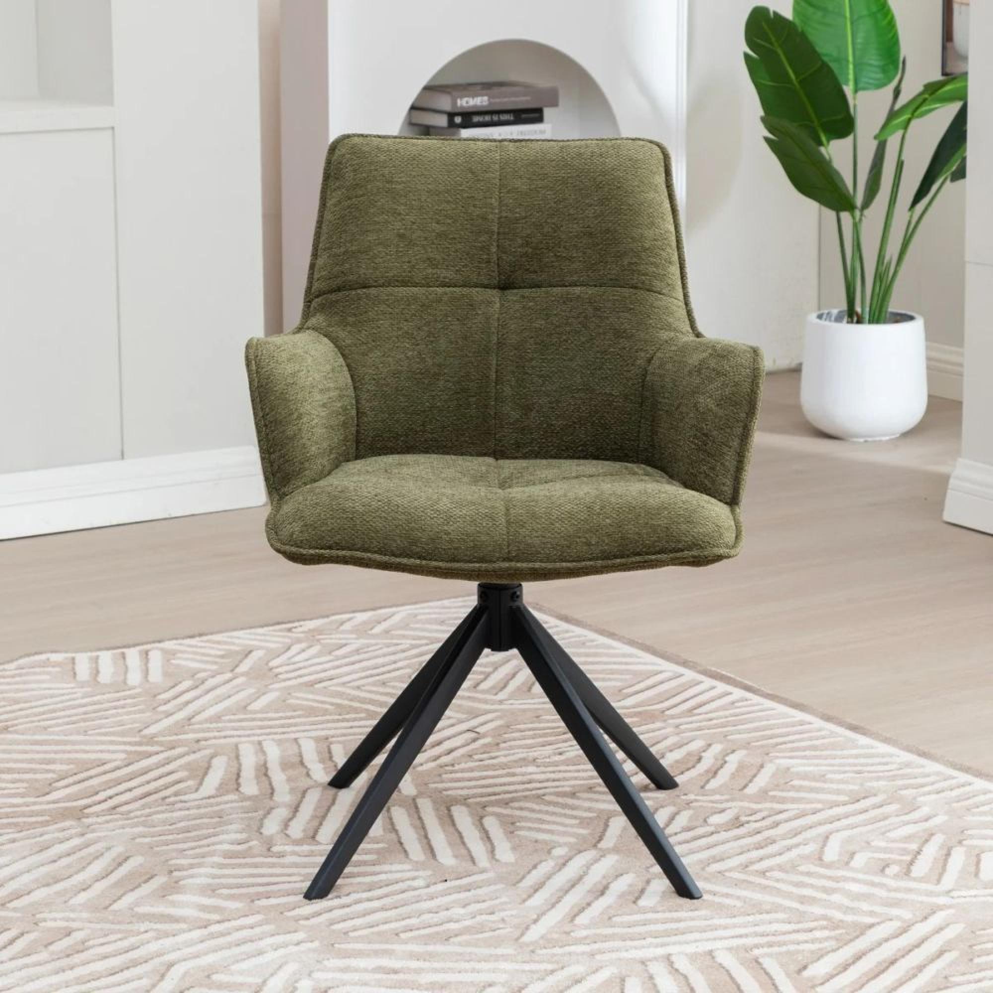 Jacob Swivel Dining Armchair - Set of 2 - Green and Black - Fabric and Metal