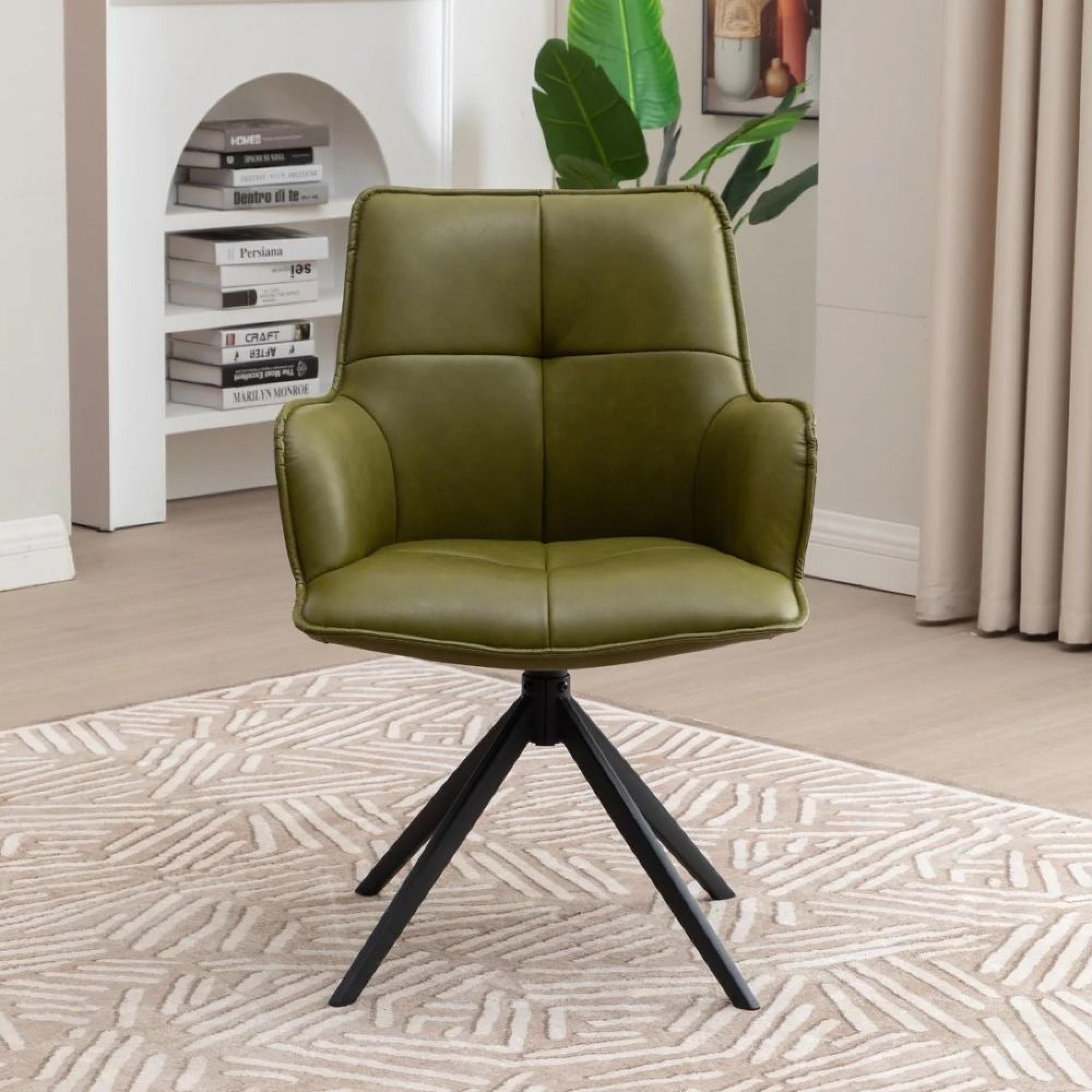 Jacob Swivel Dining Armchair - Set of 2 - Green and Black - Faux Leather and Metal