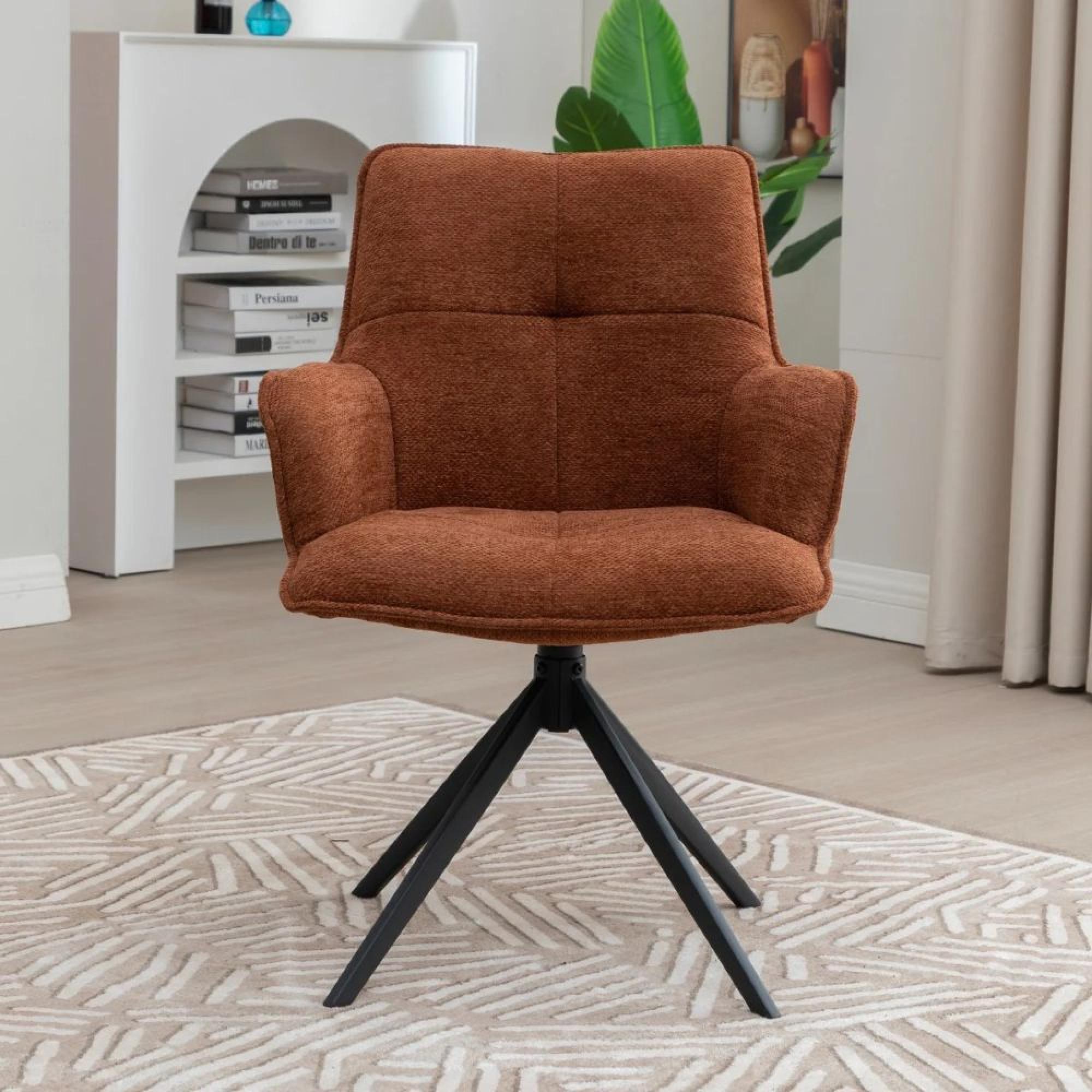 Jacob Swivel Dining Armchair - Set of 2 - Tan and Black - Fabric and Metal