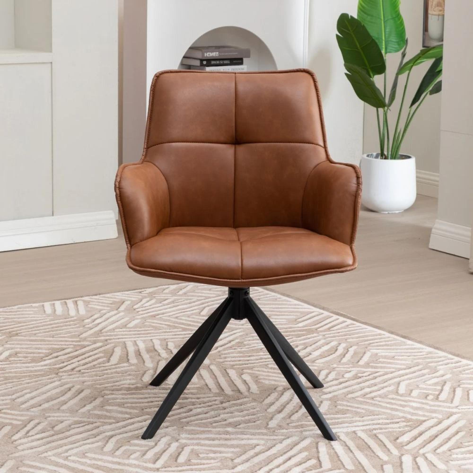 Jacob Swivel Dining Armchair - Set of 2 - Tan and Black - Faux Leather and Metal